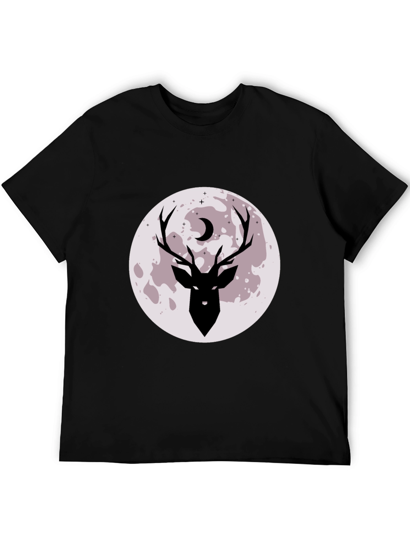 Mens Black Deer Moon Graphic Tee