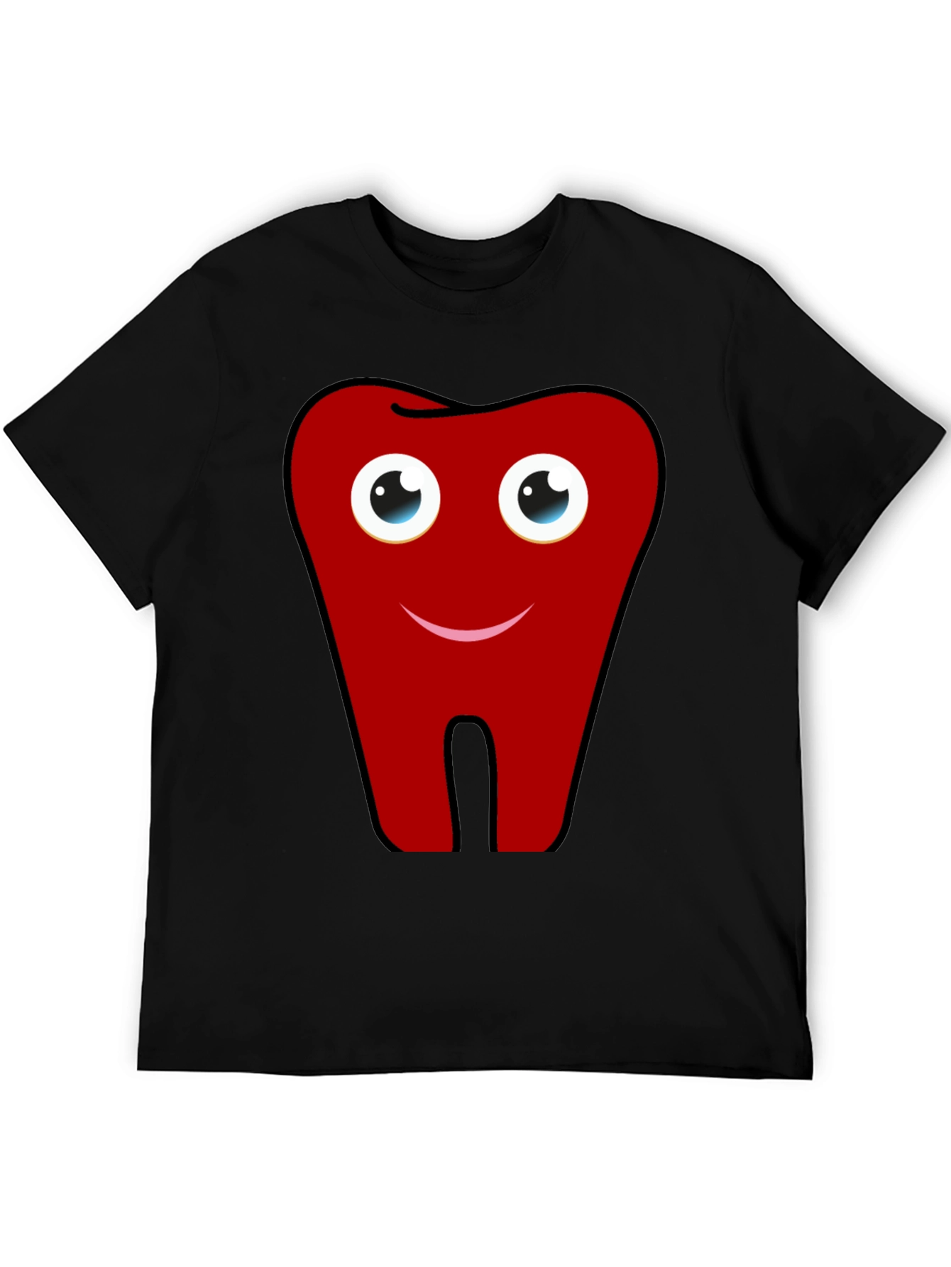 Fun Cartoon Tooth Graphic Print Black T-Shirt