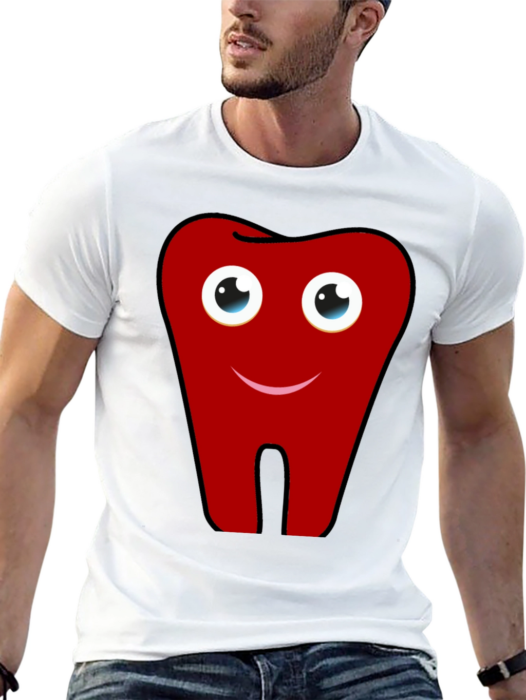 Fun Cartoon Tooth Graphic Print Black T-Shirt