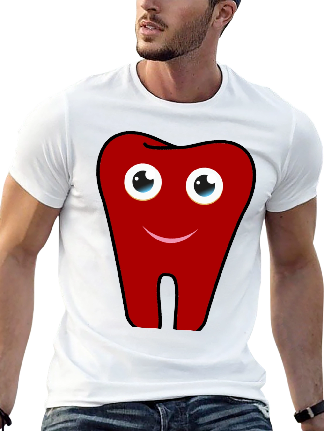 Fun Cartoon Tooth Graphic Print Black T-Shirt