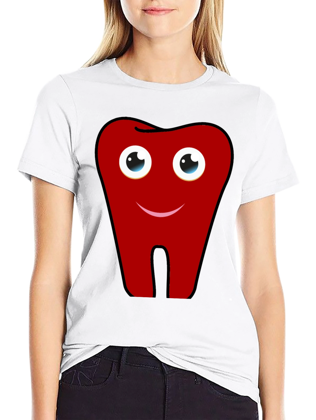 Fun Cartoon Tooth Graphic Print Black T-Shirt