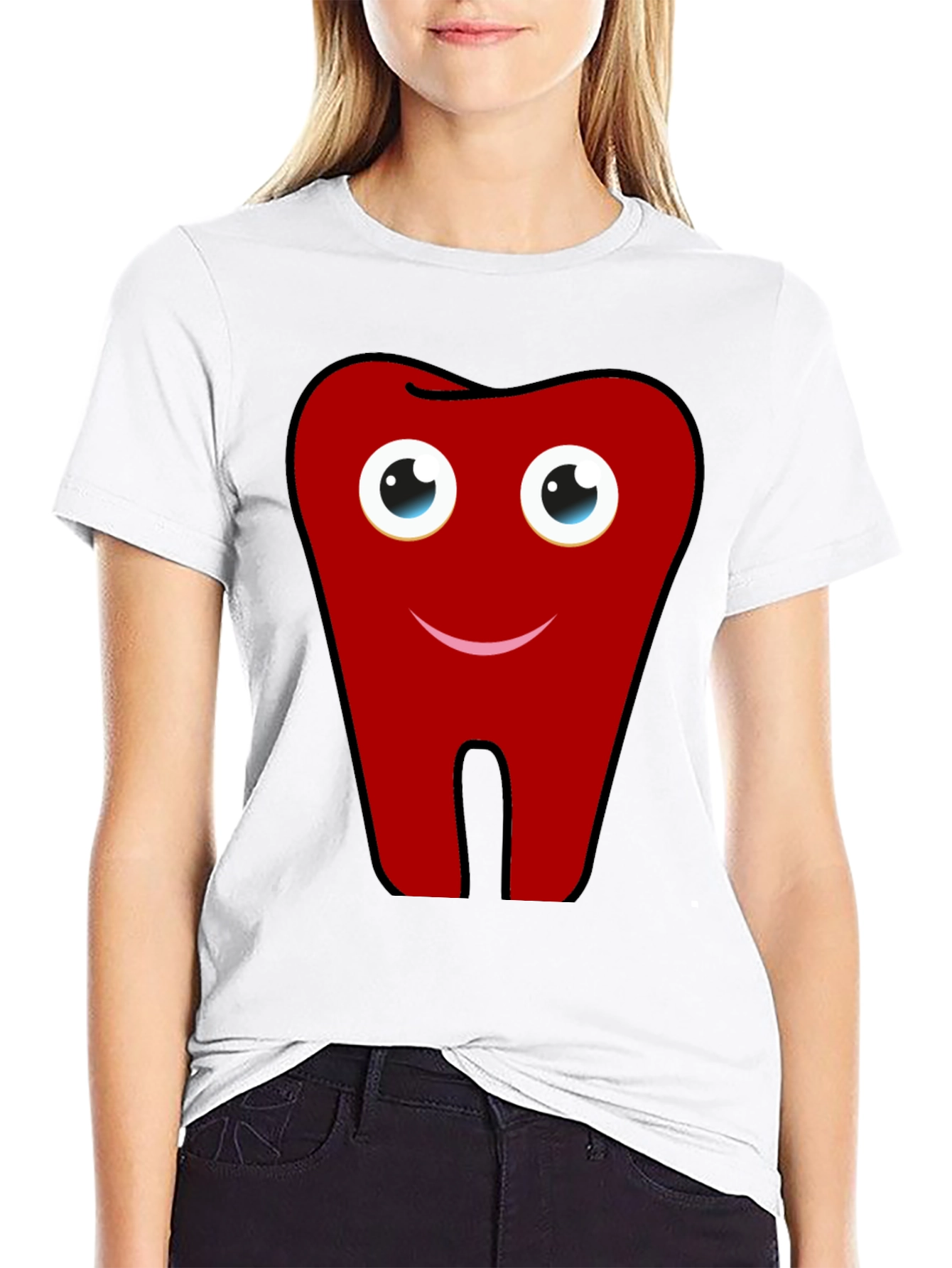 Fun Cartoon Tooth Graphic Print Black T-Shirt