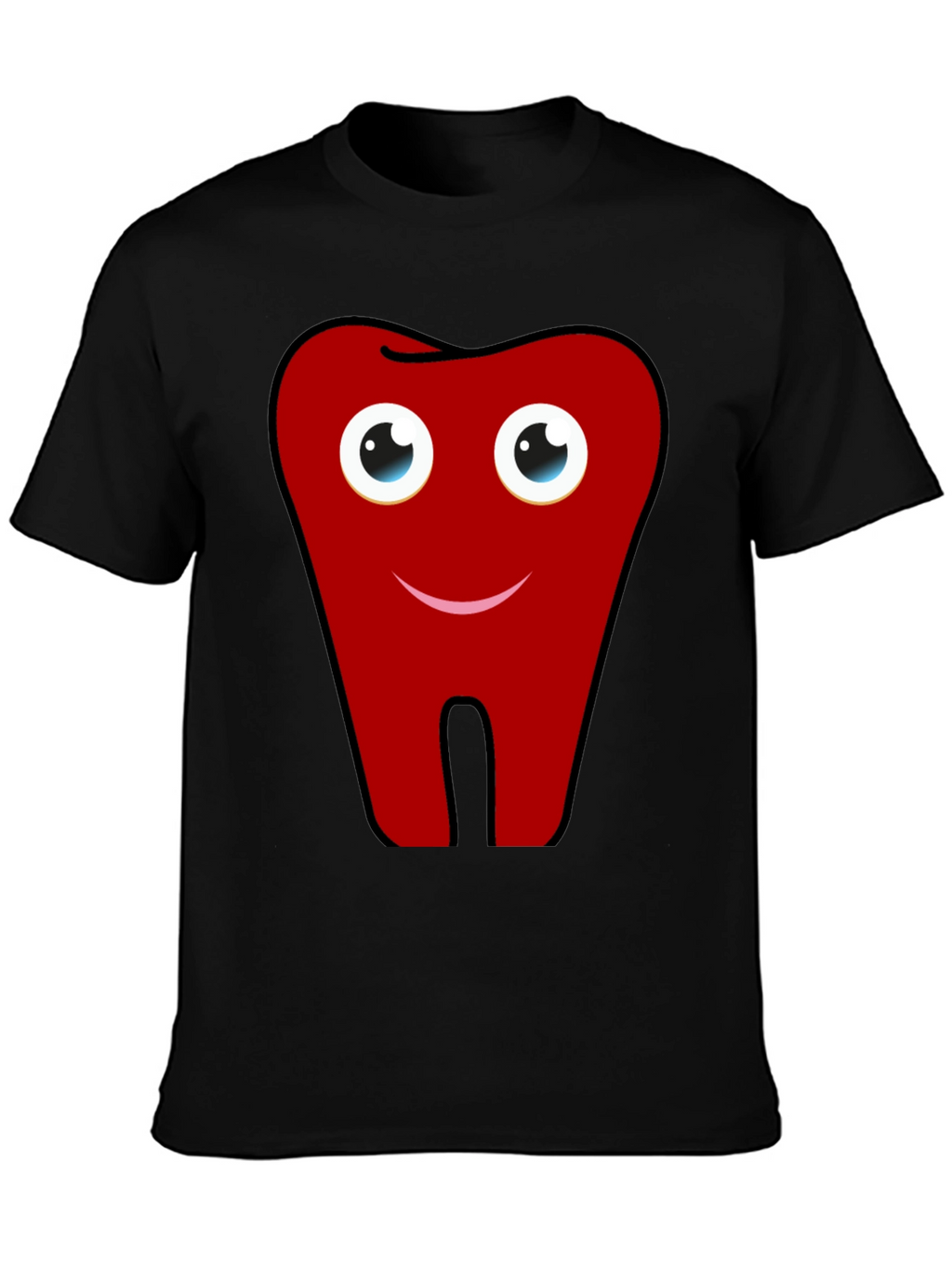 Fun Cartoon Tooth Graphic Print Black T-Shirt