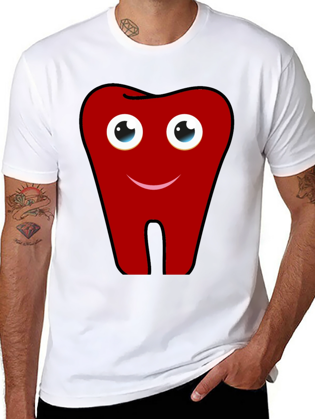 Fun Cartoon Tooth Graphic Print Black T-Shirt