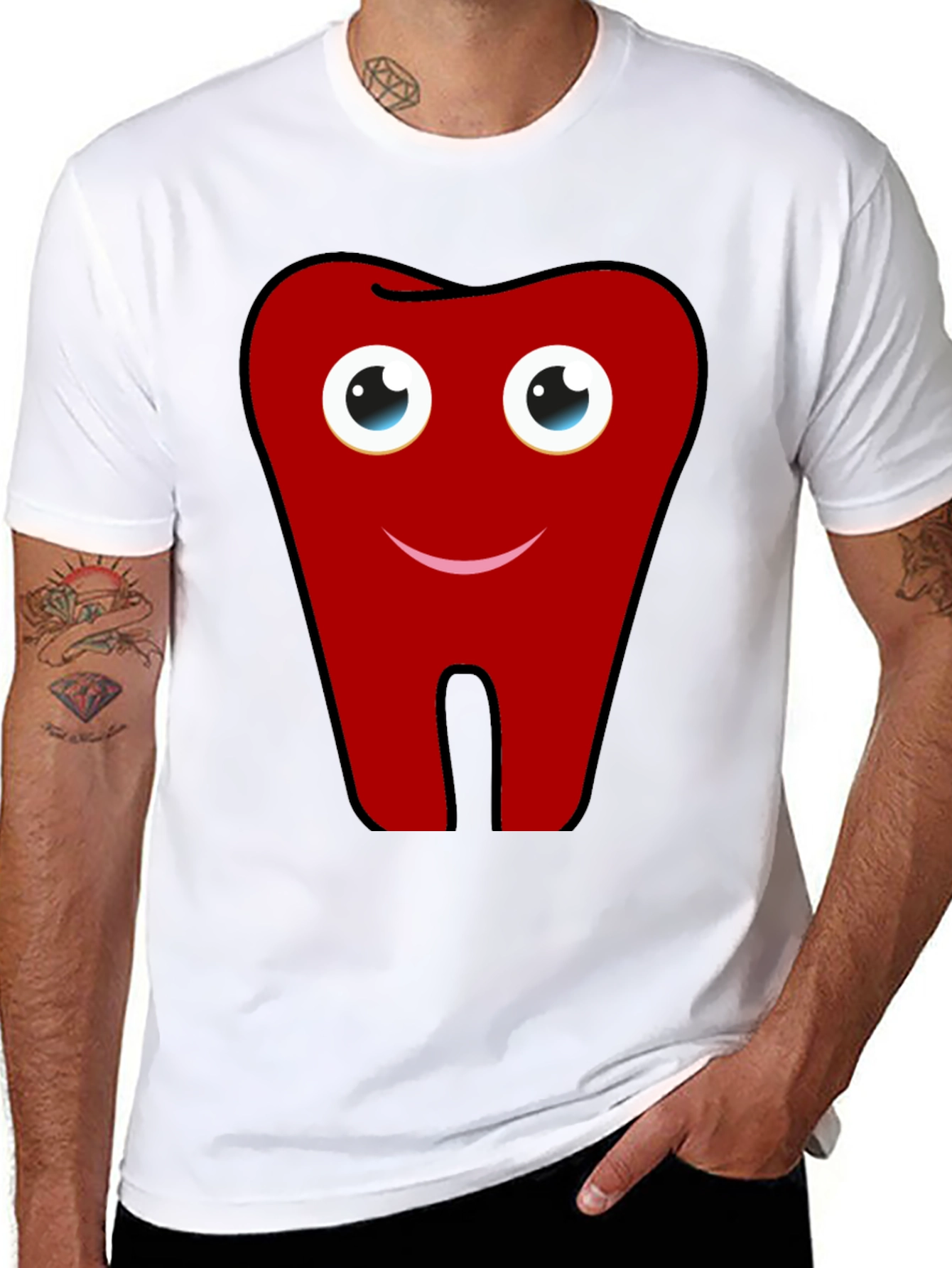 Fun Cartoon Tooth Graphic Print Black T-Shirt