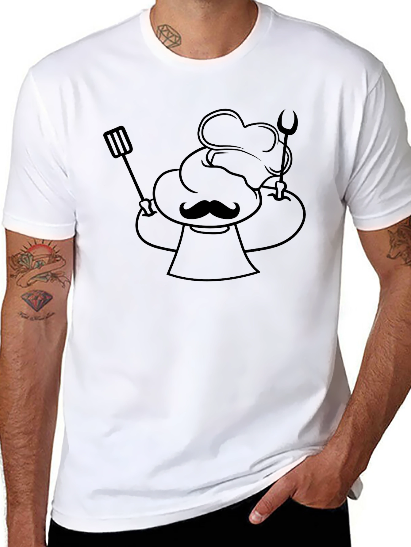 Chef with Utensils Graphic Tee - Black Casual Shirt