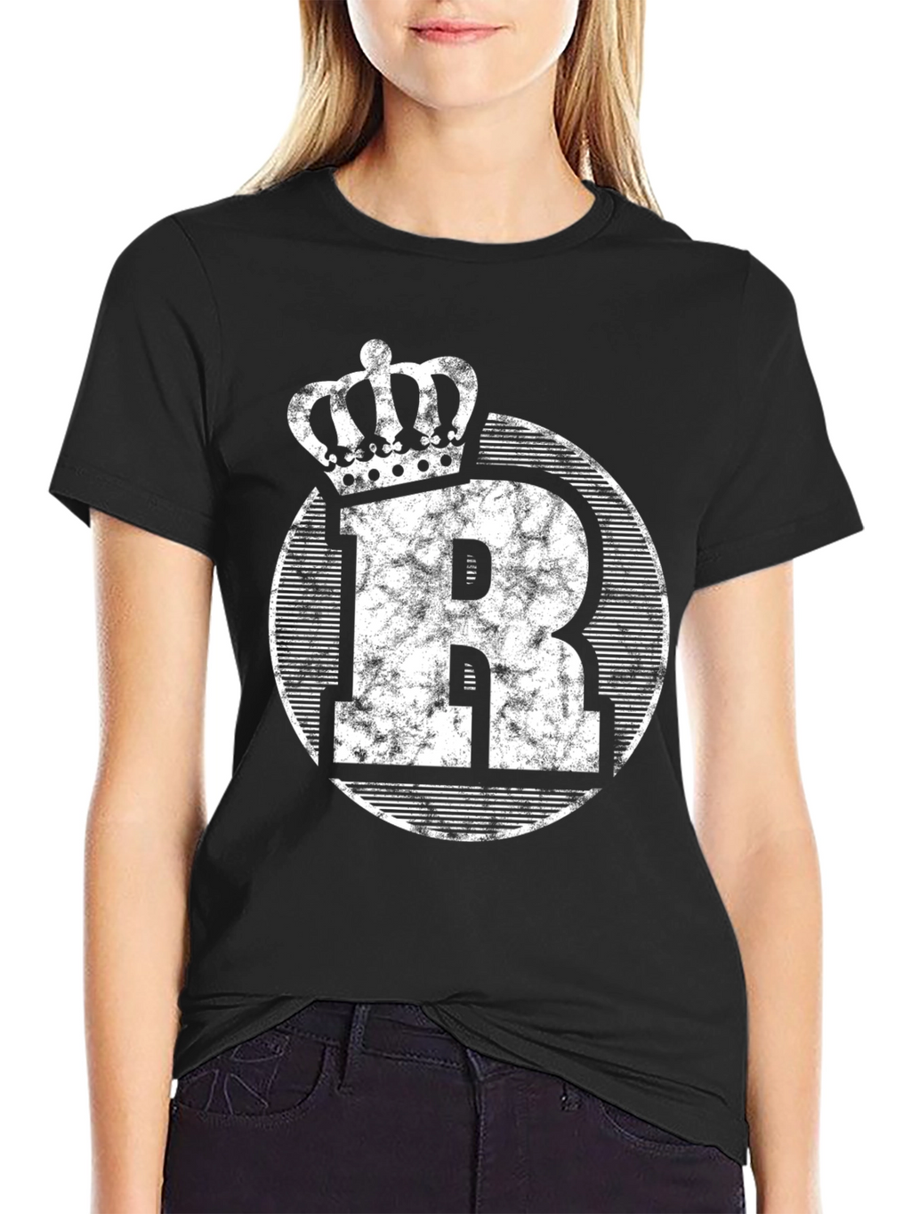King R Graphic Tee - Distressed Crown Letter T-Shirt