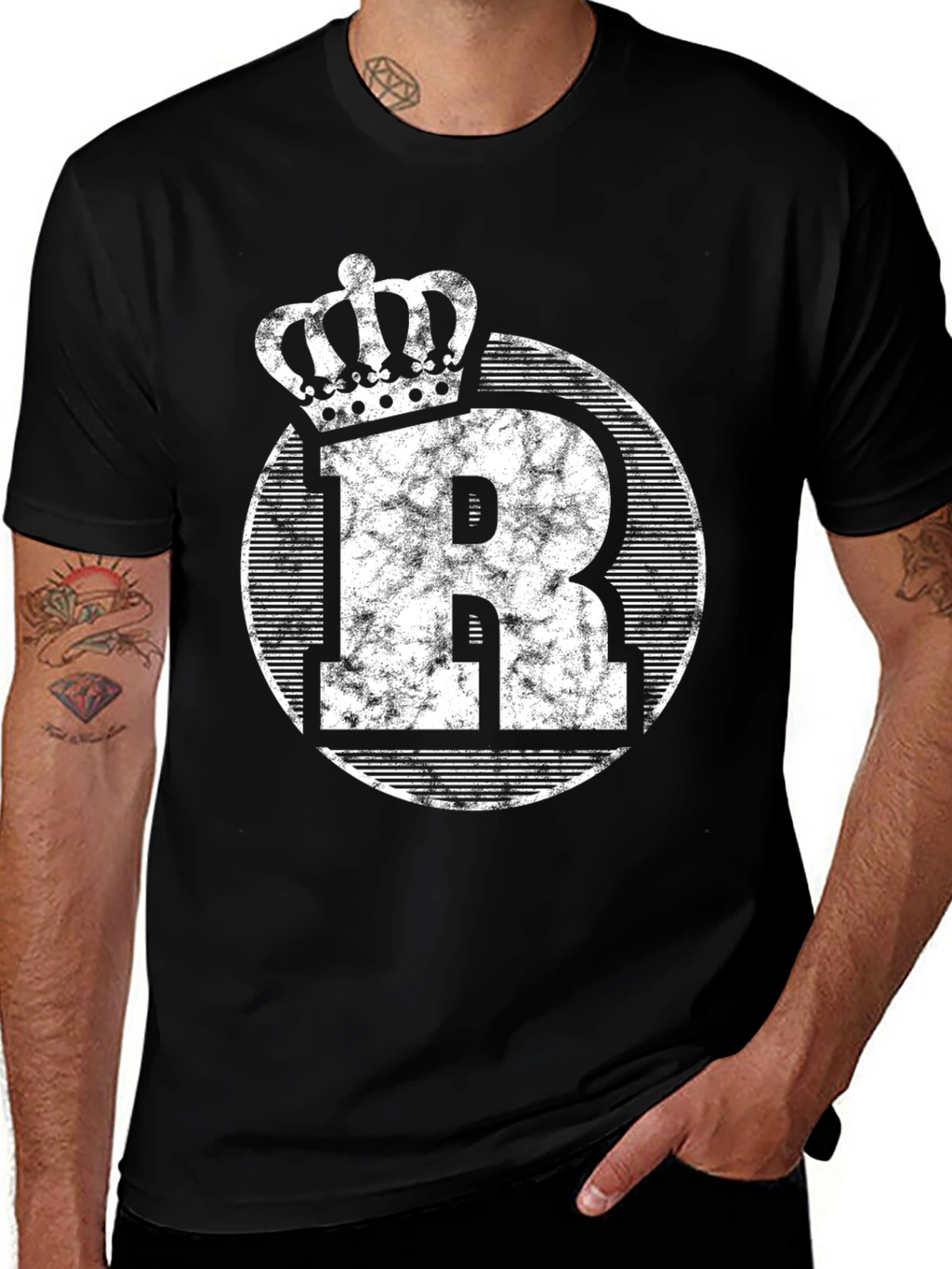 King R Graphic Tee - Distressed Crown Letter T-Shirt