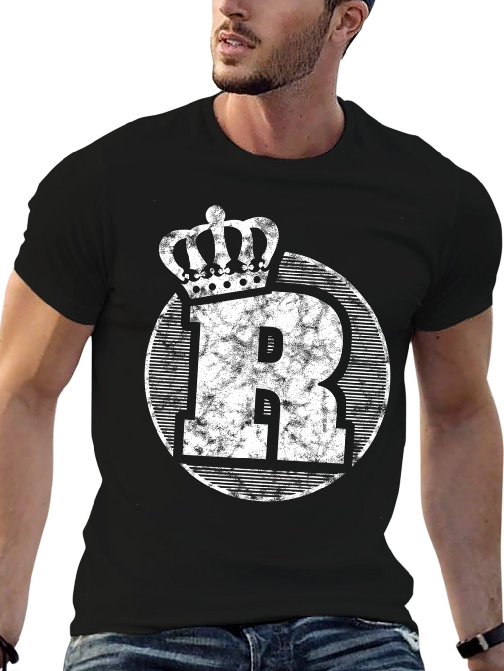 King R Graphic Tee - Distressed Crown Letter T-Shirt
