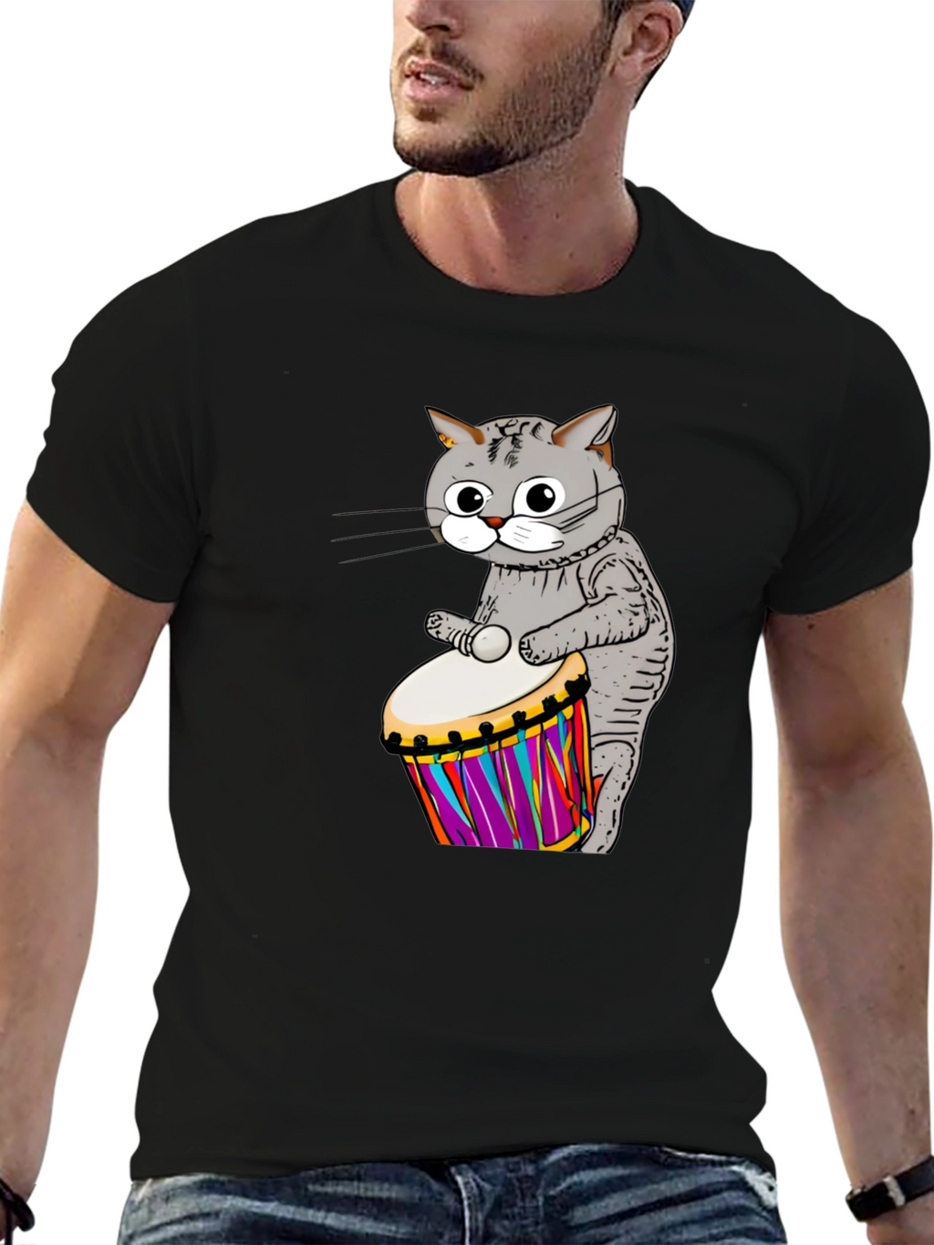 Cat Drummer Graphic T-Shirt