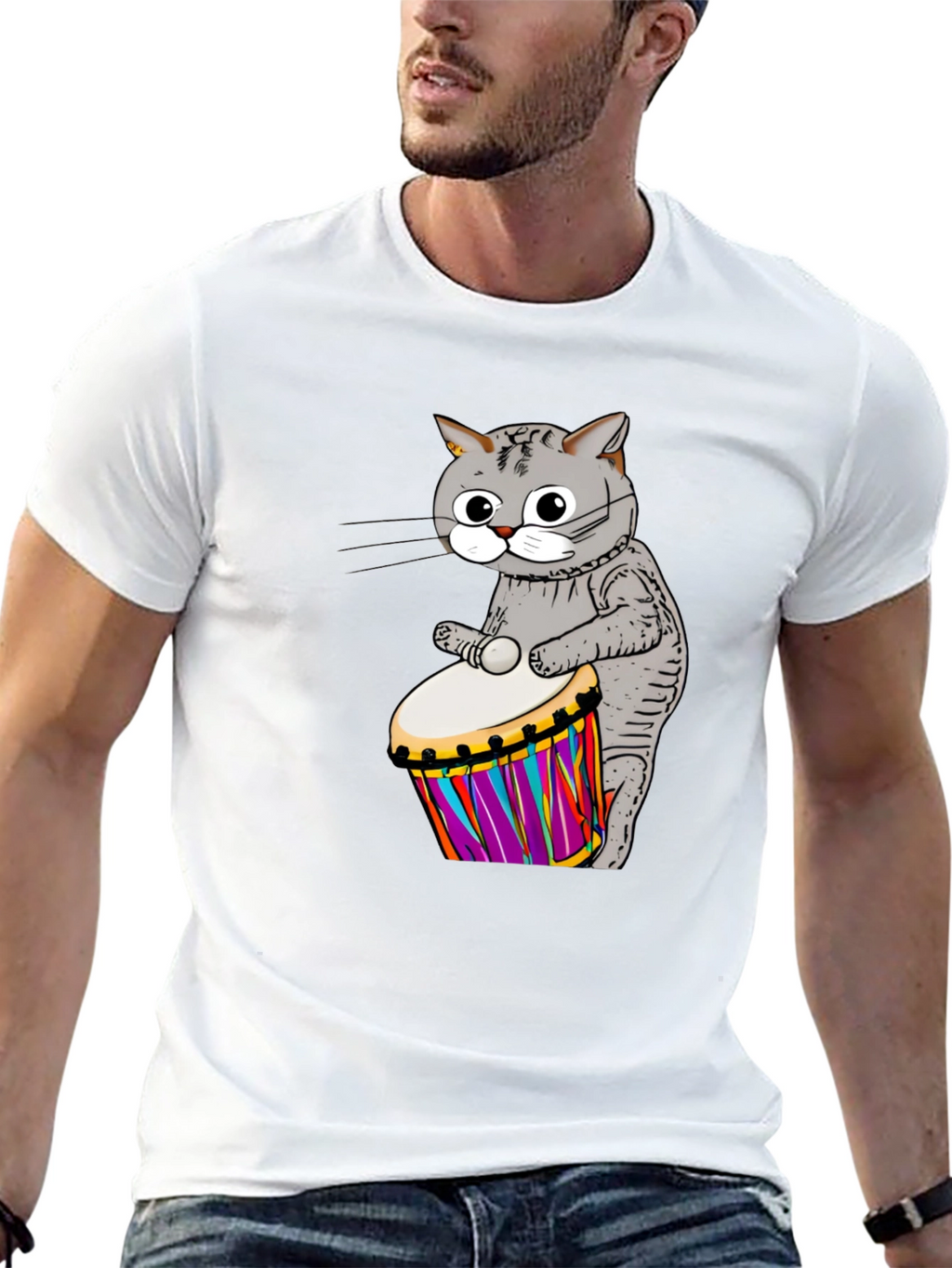 Cat Drummer Graphic T-Shirt