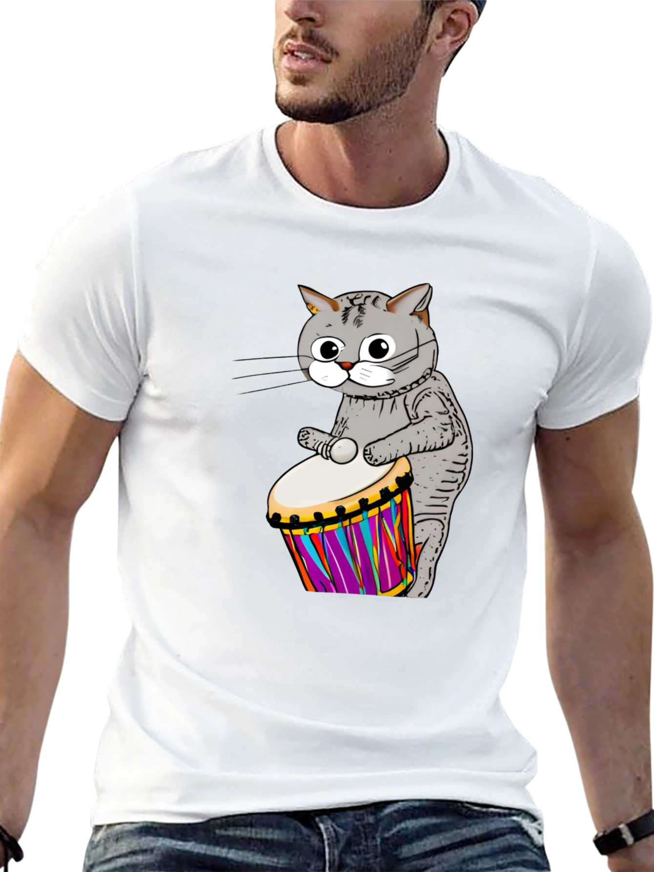 Cat Drummer Graphic T-Shirt
