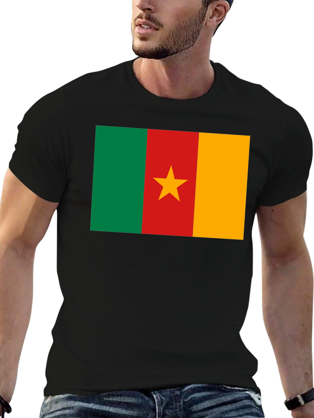 Cameroon Flag T-Shirt - Black Cotton Tee