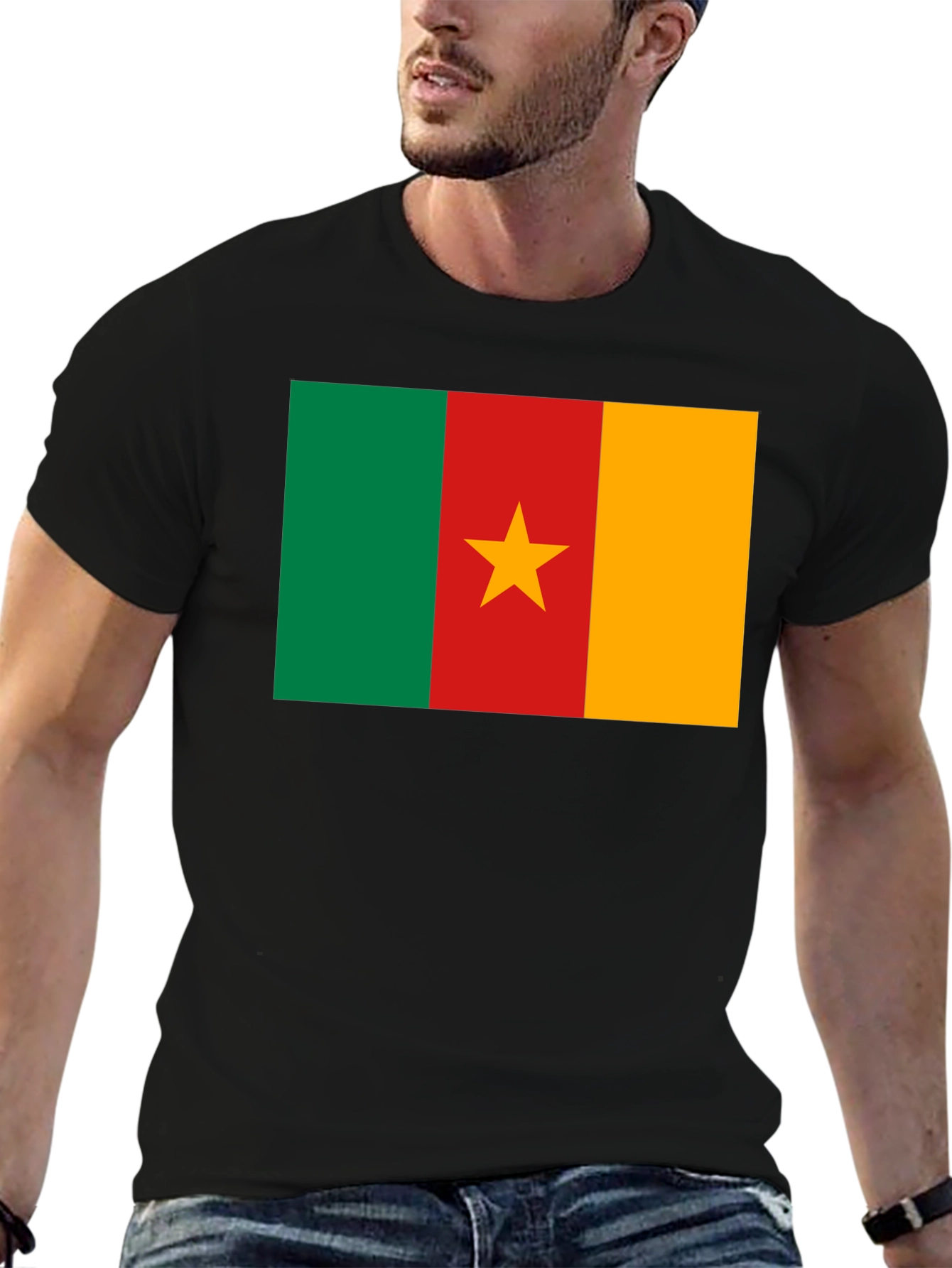 Cameroon Flag T-Shirt - Black Cotton Tee