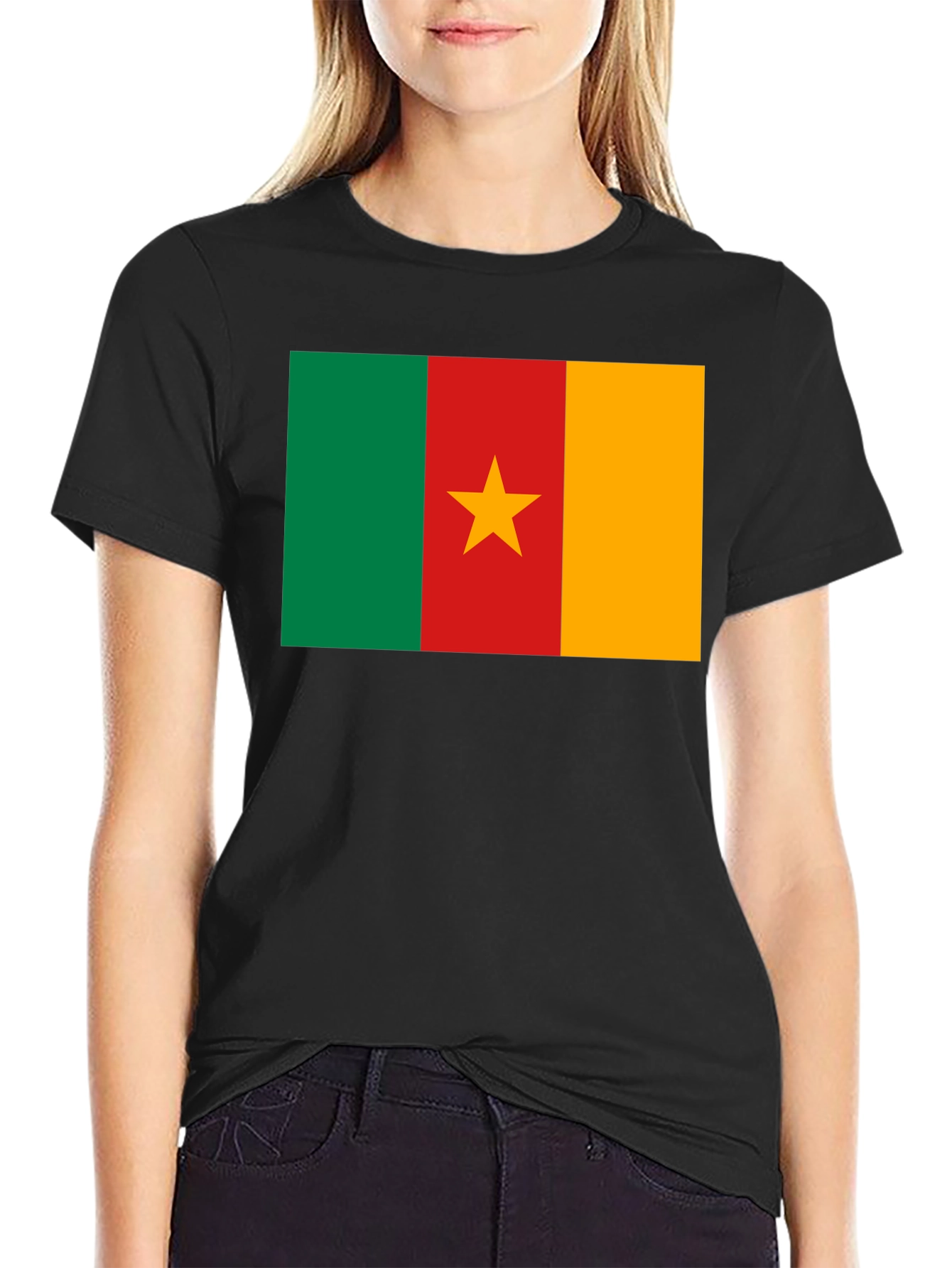 Cameroon Flag T-Shirt - Black Cotton Tee