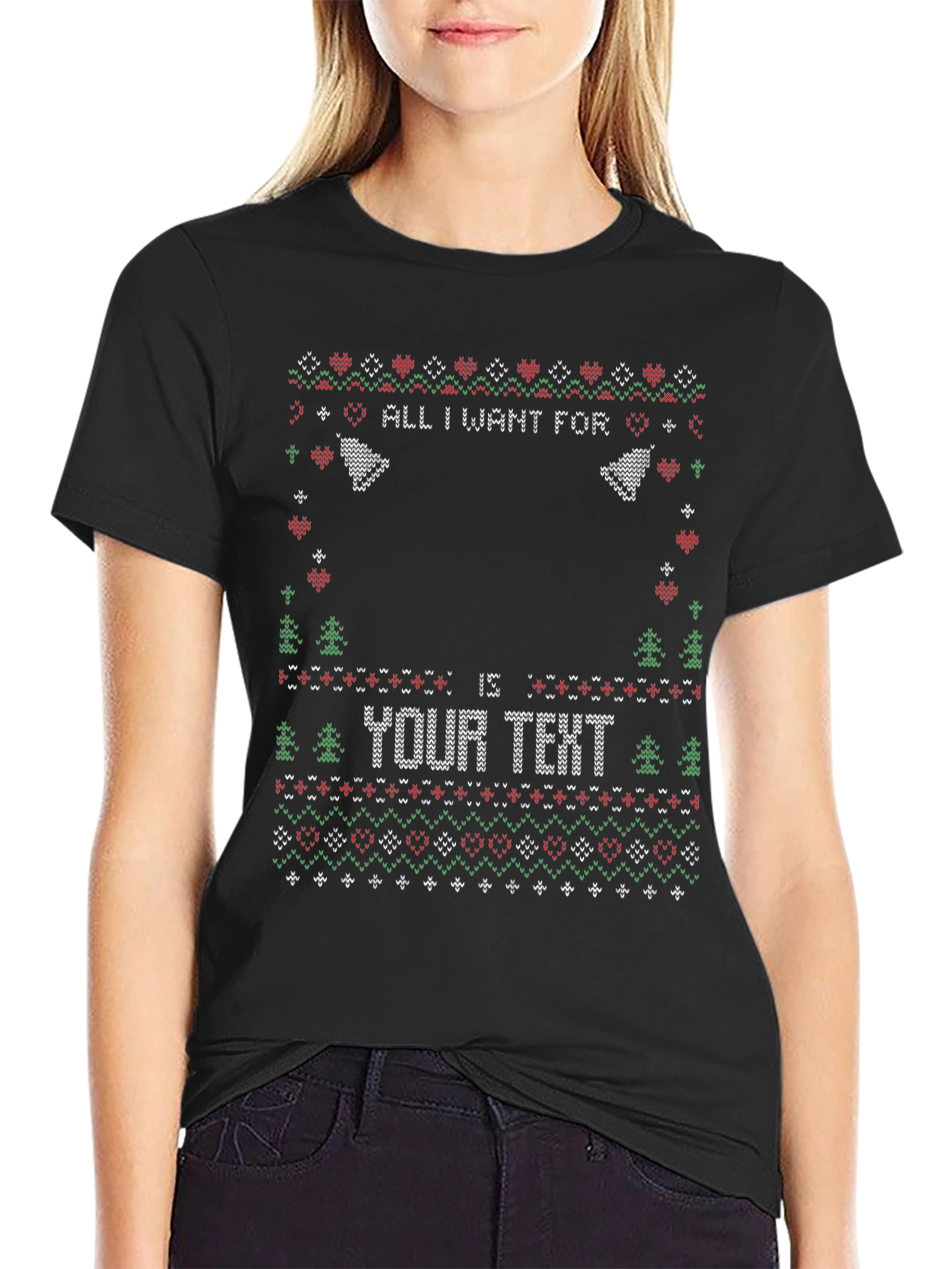 Ugly Christmas Sweater Style Personalized T-Shirt