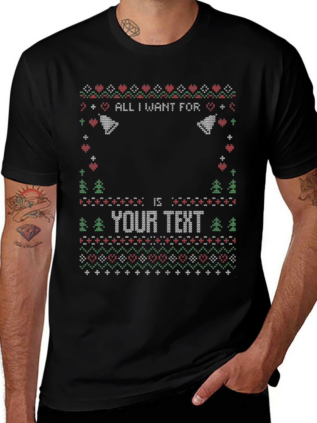 Ugly Christmas Sweater Style Personalized T-Shirt