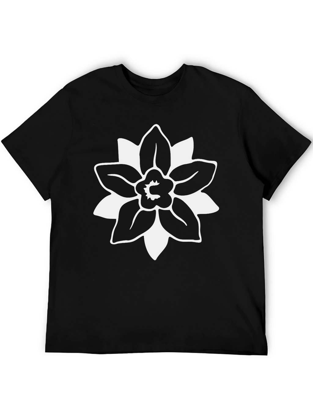 Black T-Shirt with White Floral Graphic