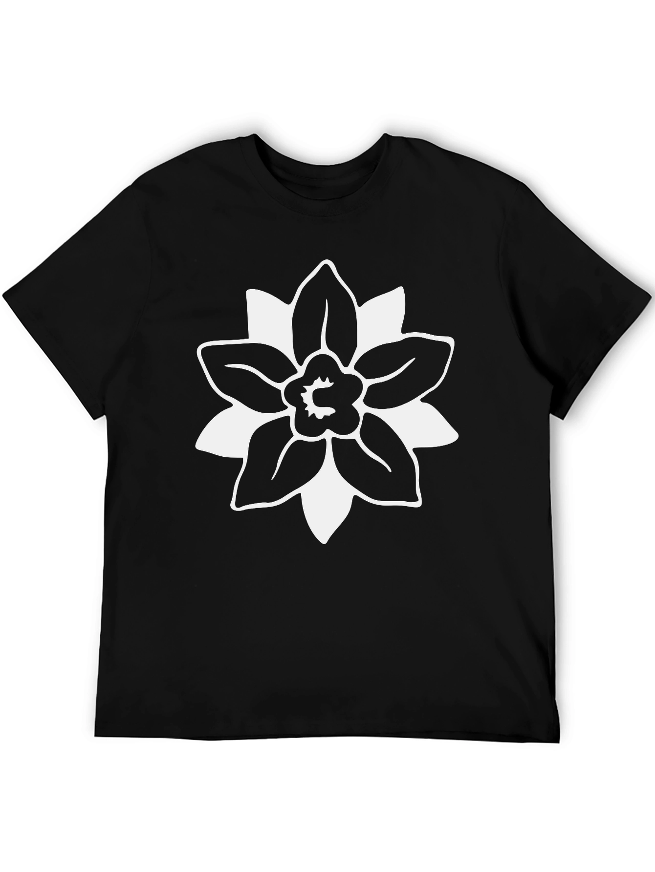 Black T-Shirt with White Floral Graphic