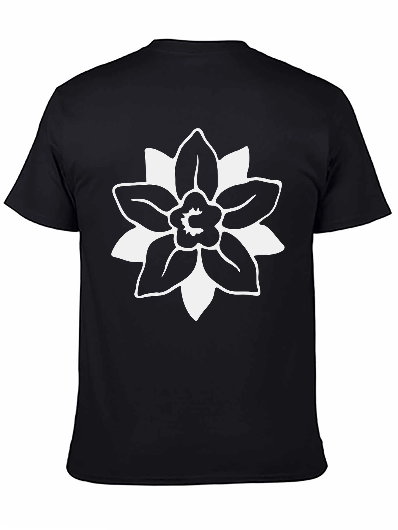 Black T-Shirt with White Floral Graphic