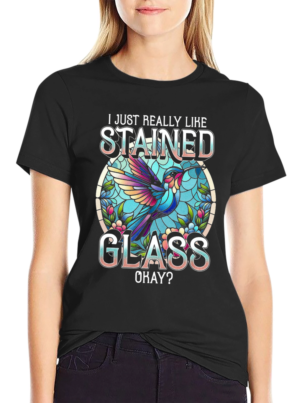 Stained Glass Hummingbird Graphic Tee