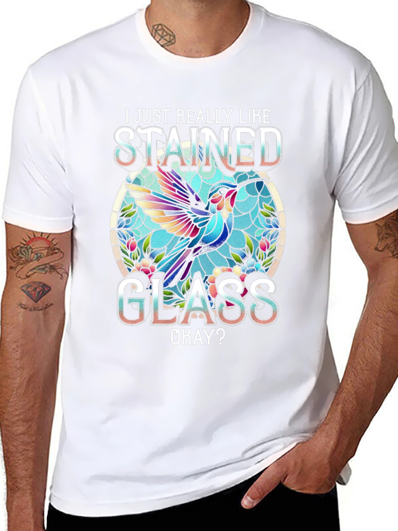 Stained Glass Hummingbird Graphic Tee
