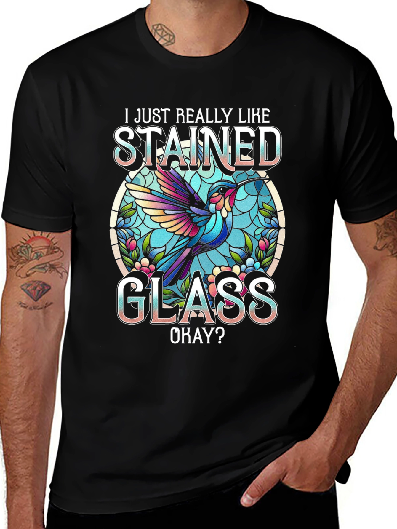 Stained Glass Hummingbird Graphic Tee