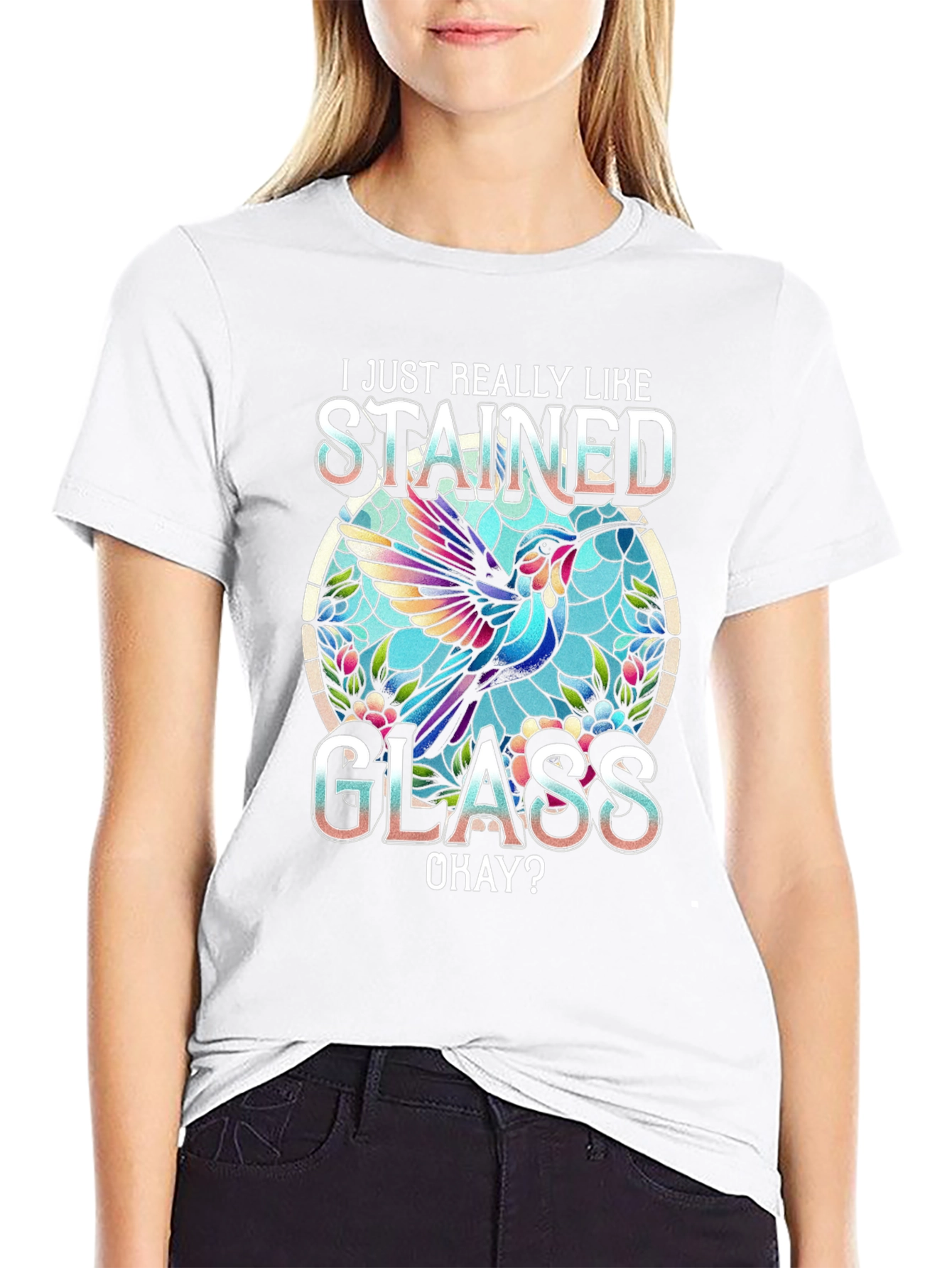 Stained Glass Hummingbird Graphic Tee
