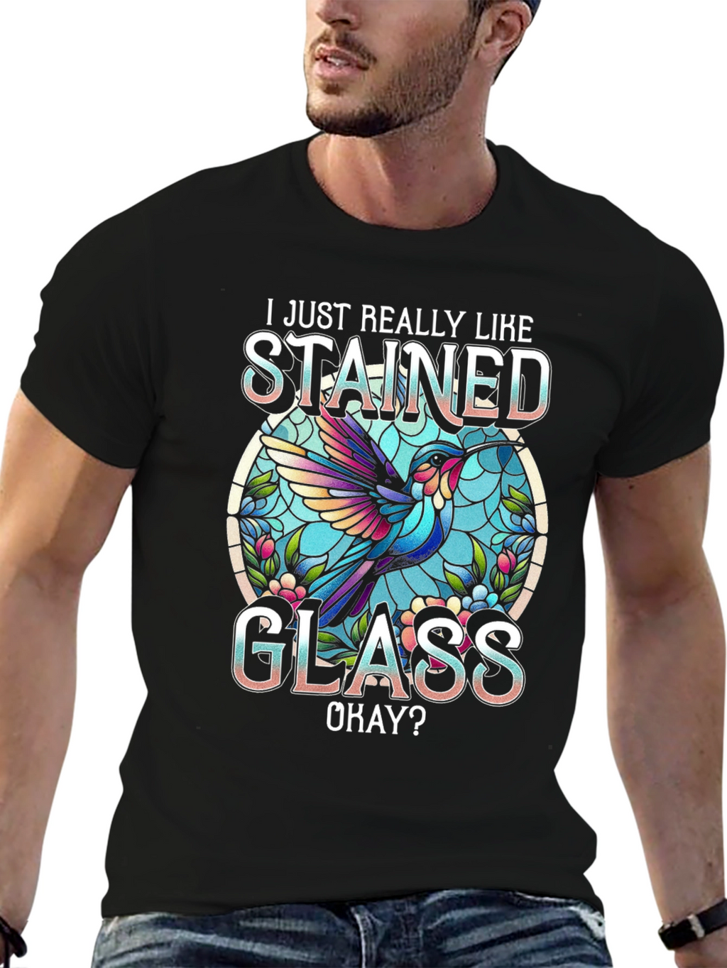 Stained Glass Hummingbird Graphic Tee