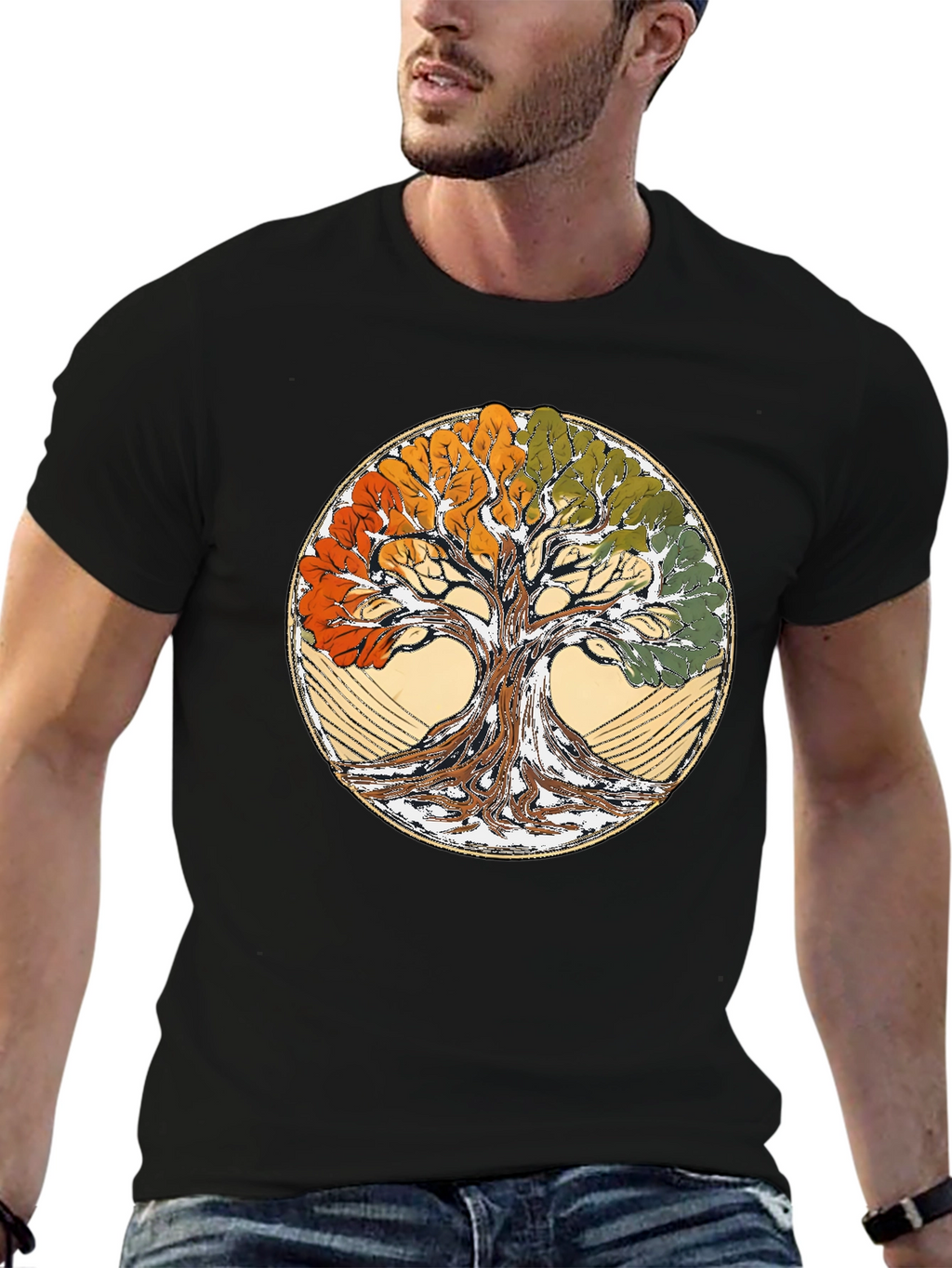 Four Seasons Tree of Life Black T-Shirt