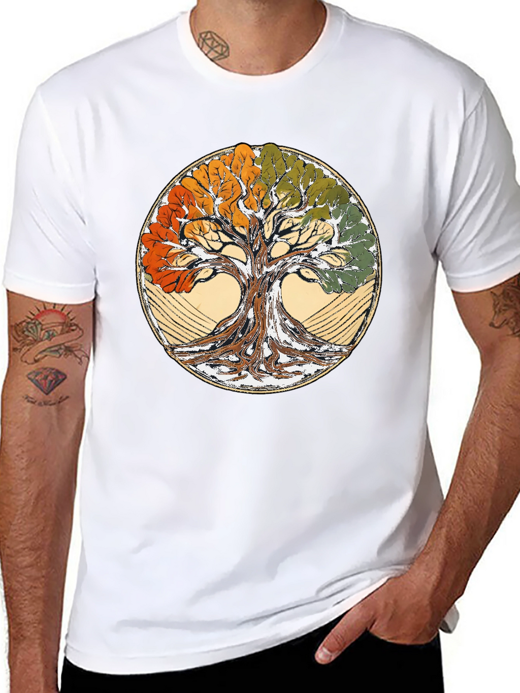 Four Seasons Tree of Life Black T-Shirt
