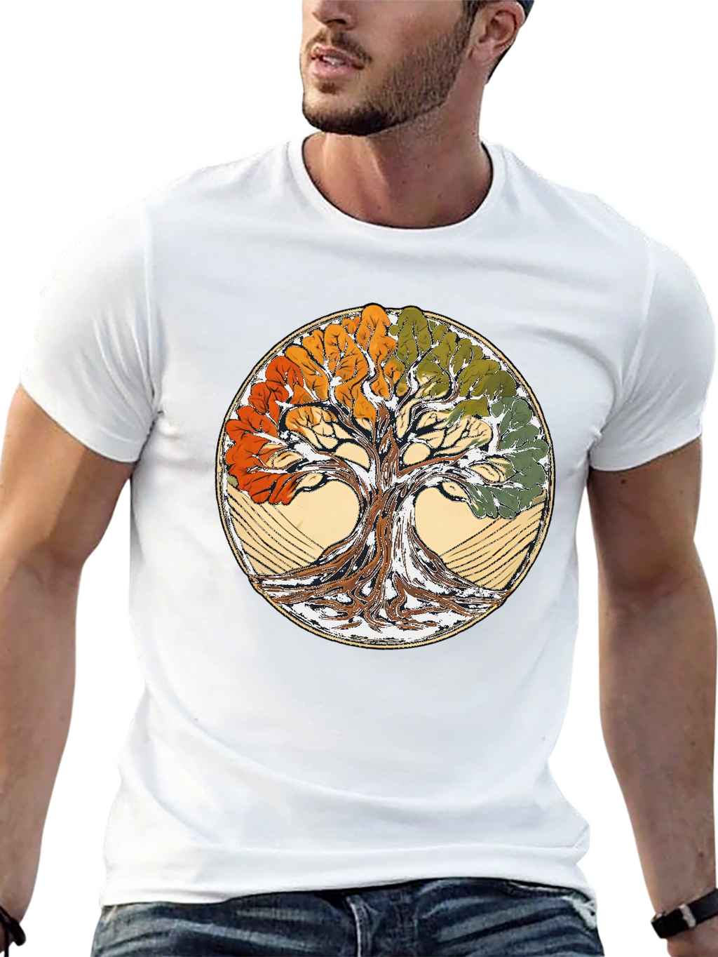 Four Seasons Tree of Life Black T-Shirt