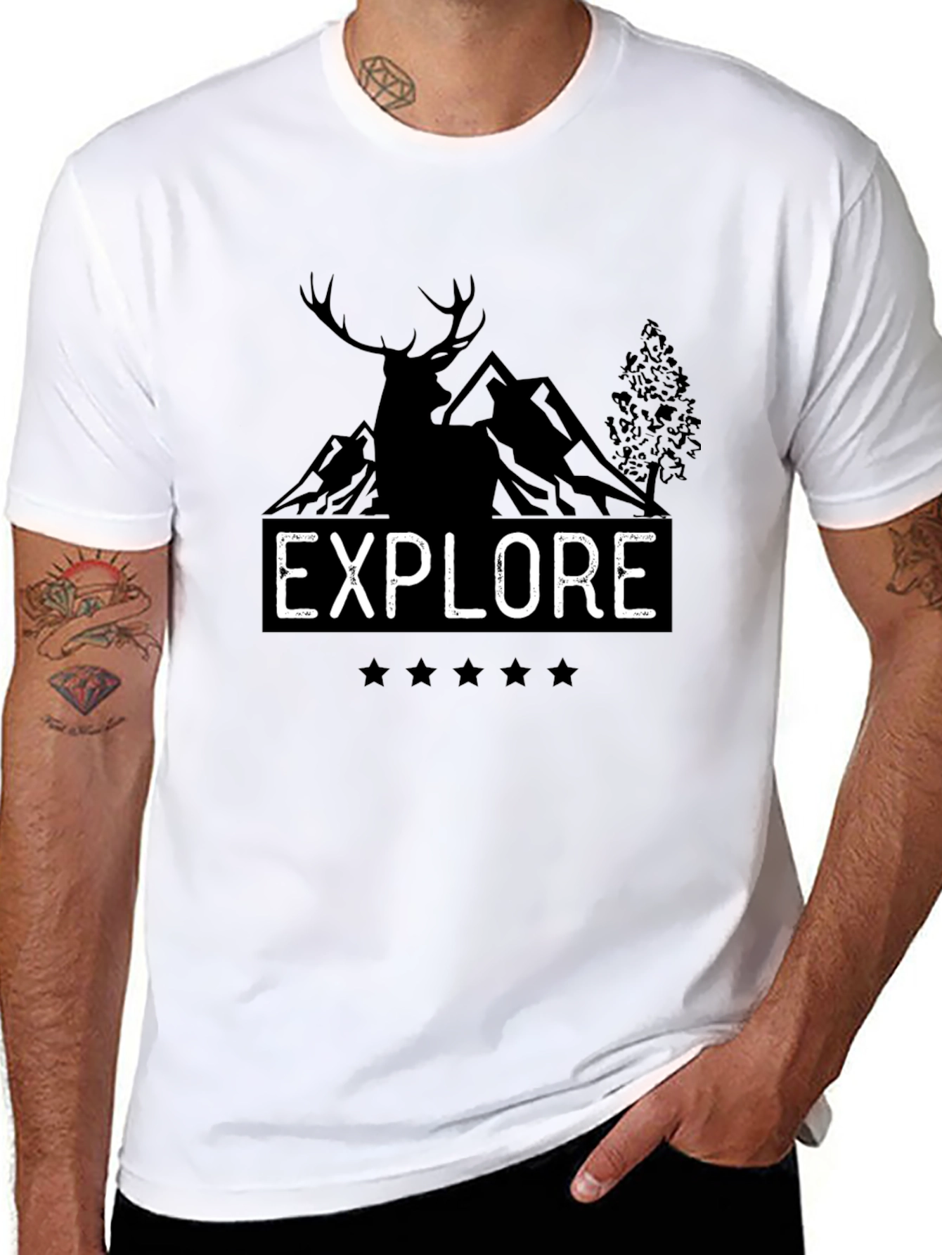 Explore Graphic T-Shirt - Mountain Deer Design