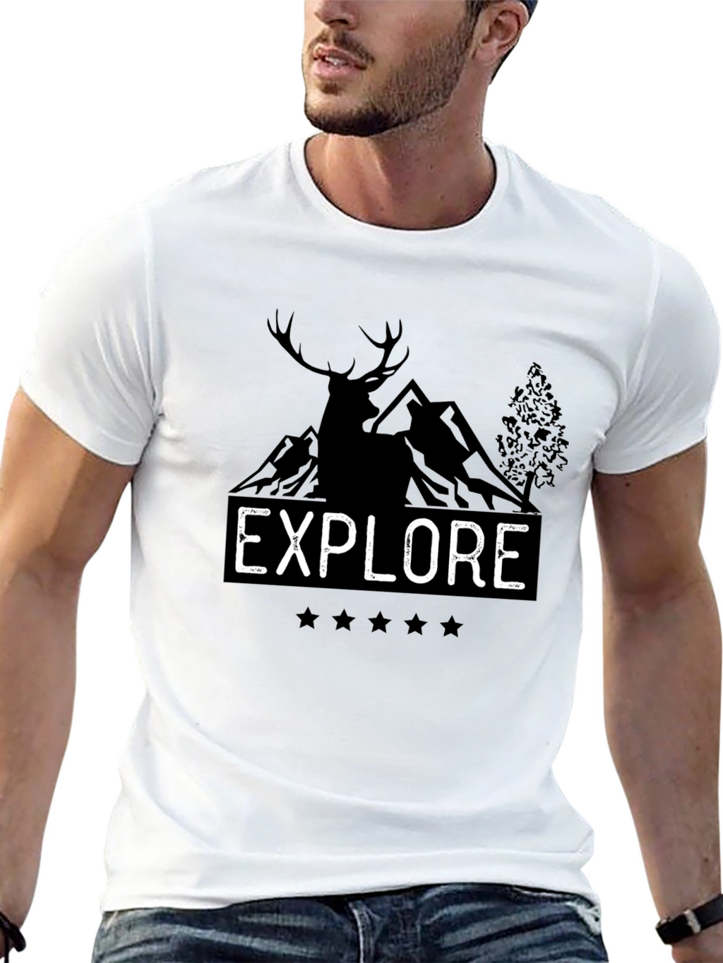 Explore Graphic T-Shirt - Mountain Deer Design