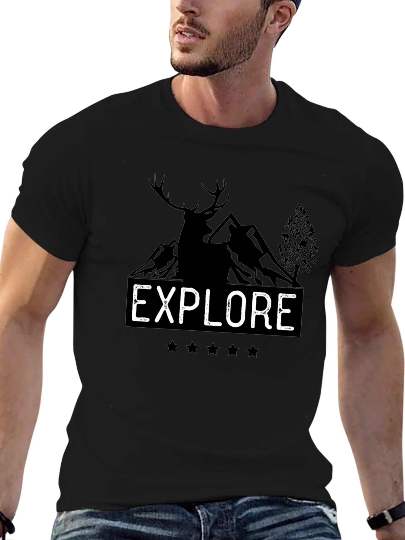 Explore Graphic T-Shirt - Mountain Deer Design