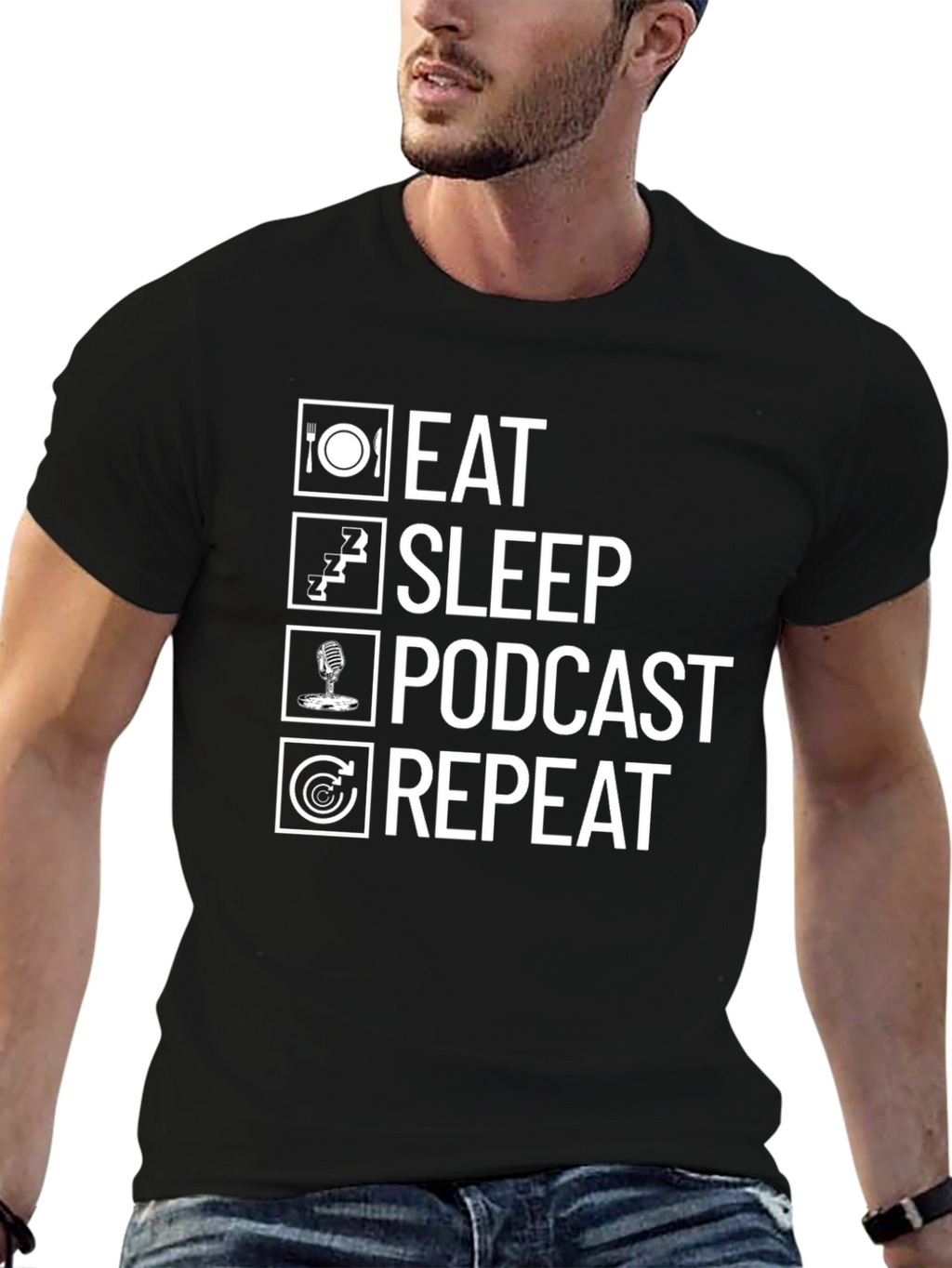 Eat Sleep Podcast Repeat Graphic Tee