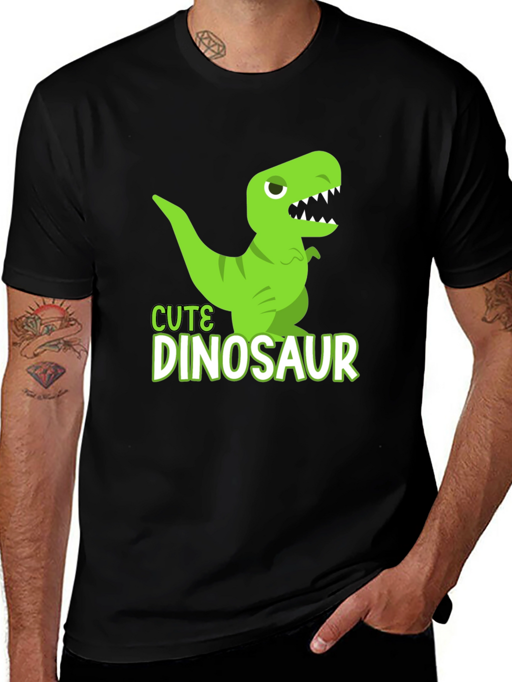 Cute Dinosaur Graphic T-Shirt - Black