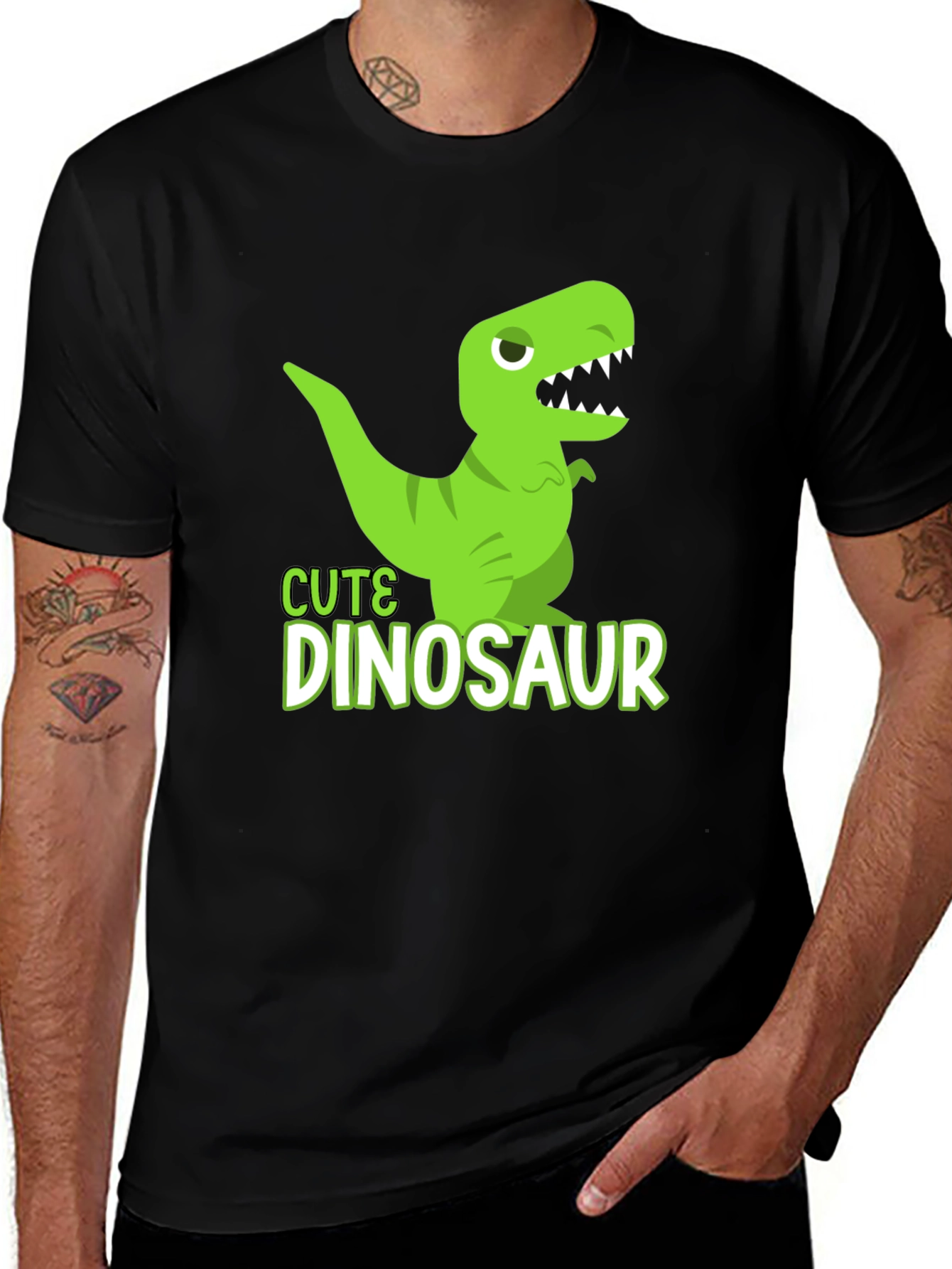 Cute Dinosaur Graphic T-Shirt - Black