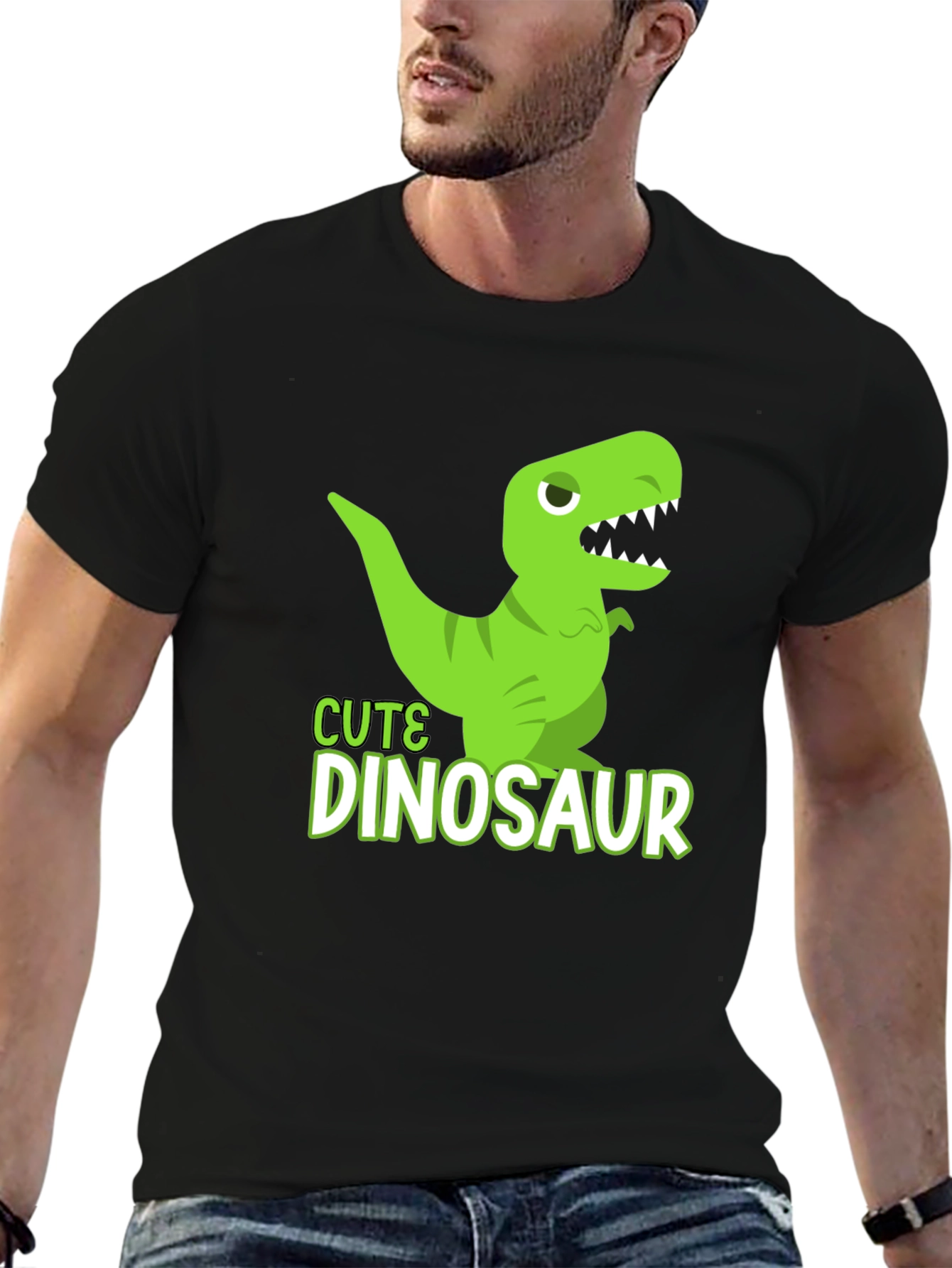 Cute Dinosaur Graphic T-Shirt - Black