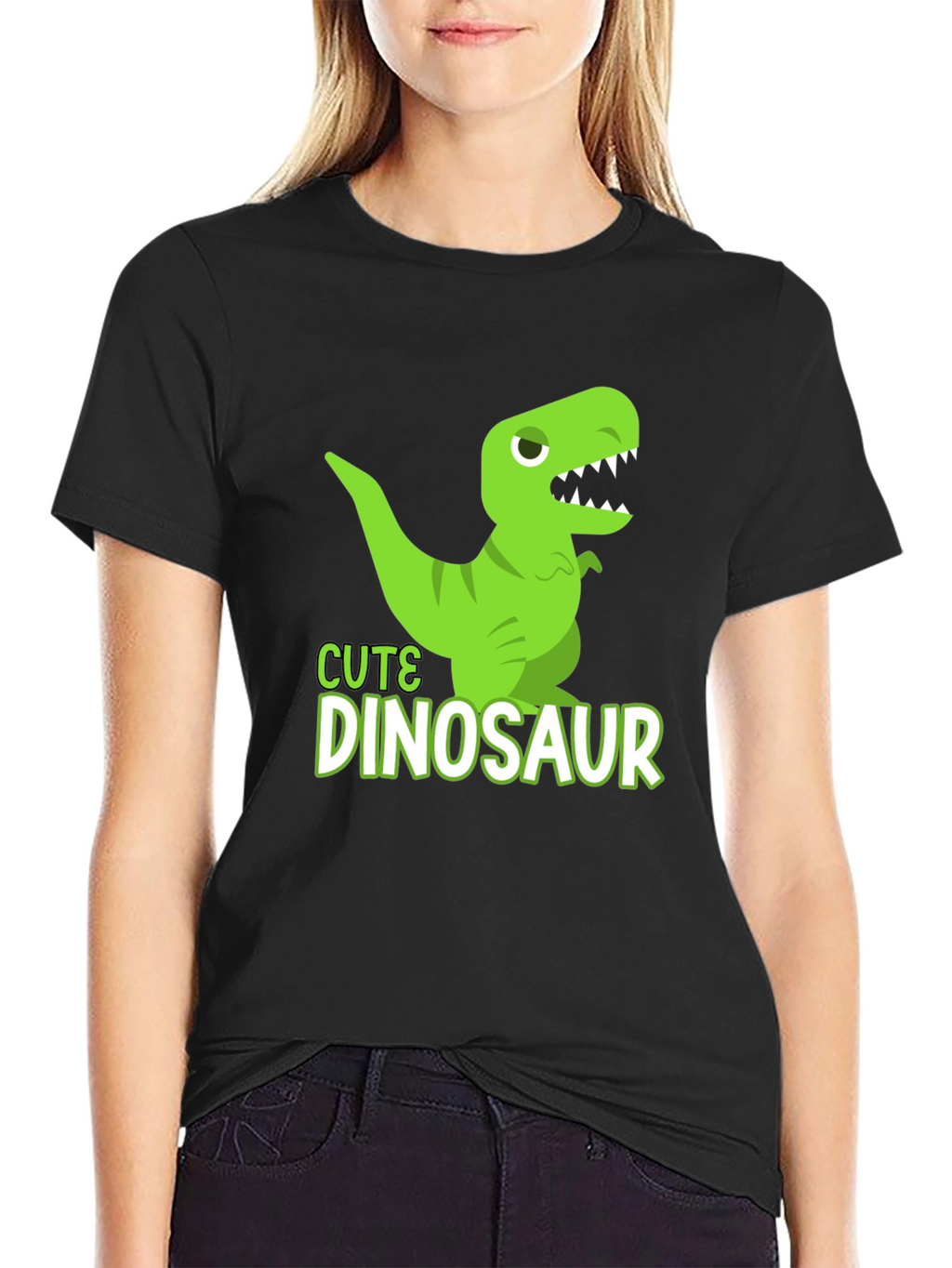 Cute Dinosaur Graphic T-Shirt - Black