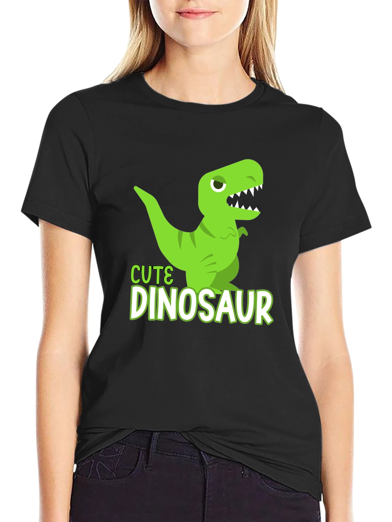 Cute Dinosaur Graphic T-Shirt - Black