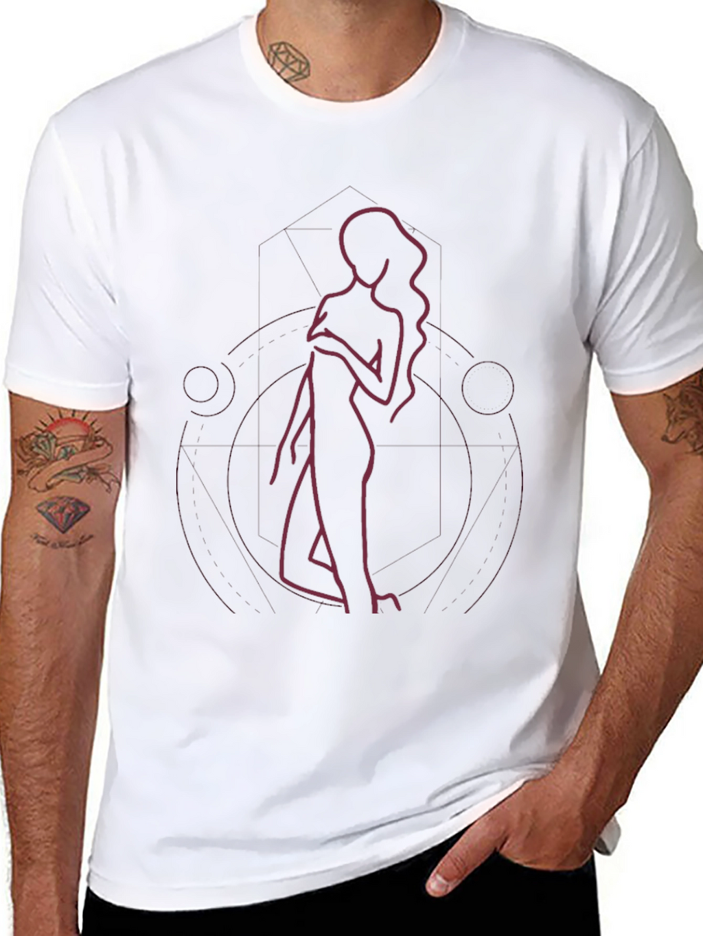 Minimalist Woman Line Art Black T-Shirt