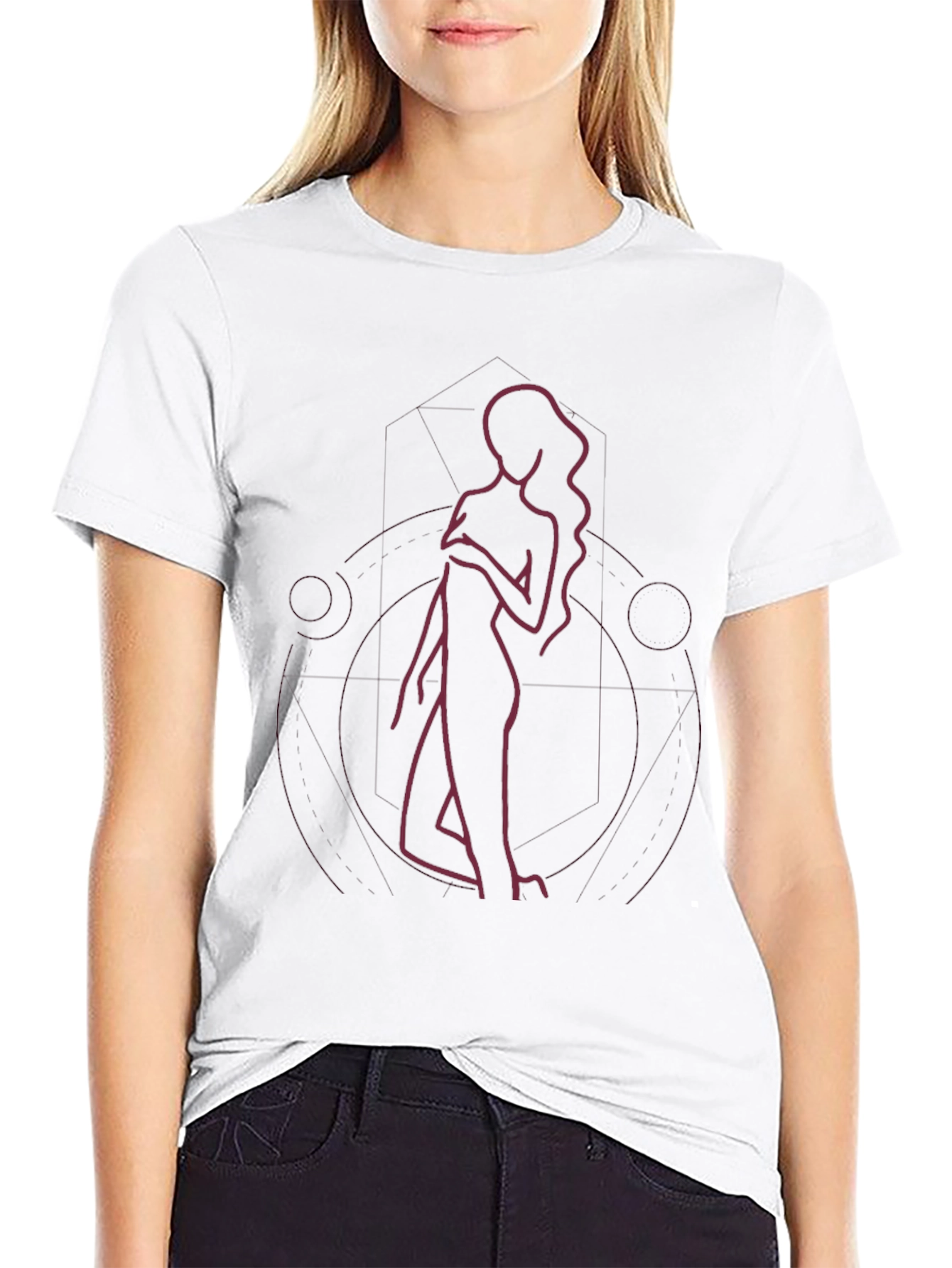 Minimalist Woman Line Art Black T-Shirt
