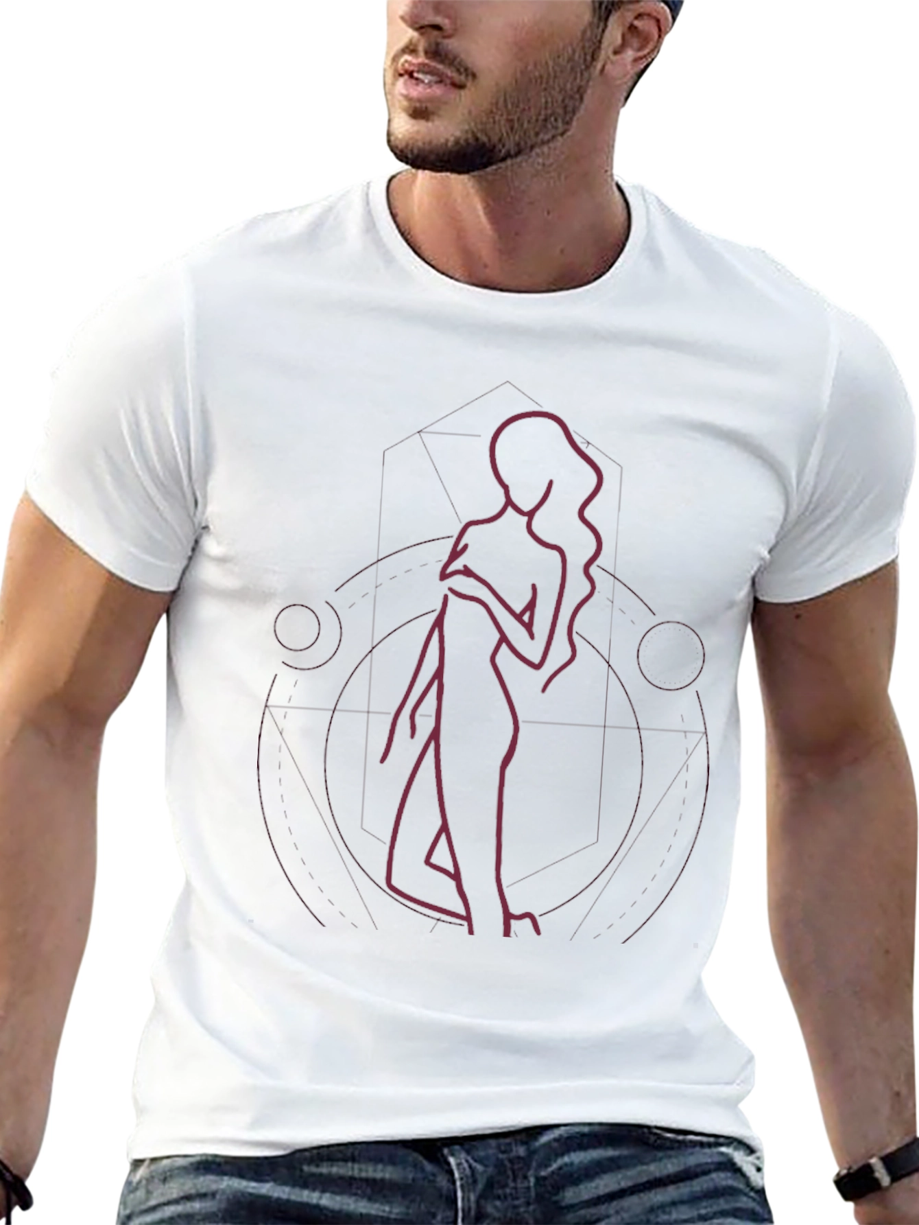 Minimalist Woman Line Art Black T-Shirt