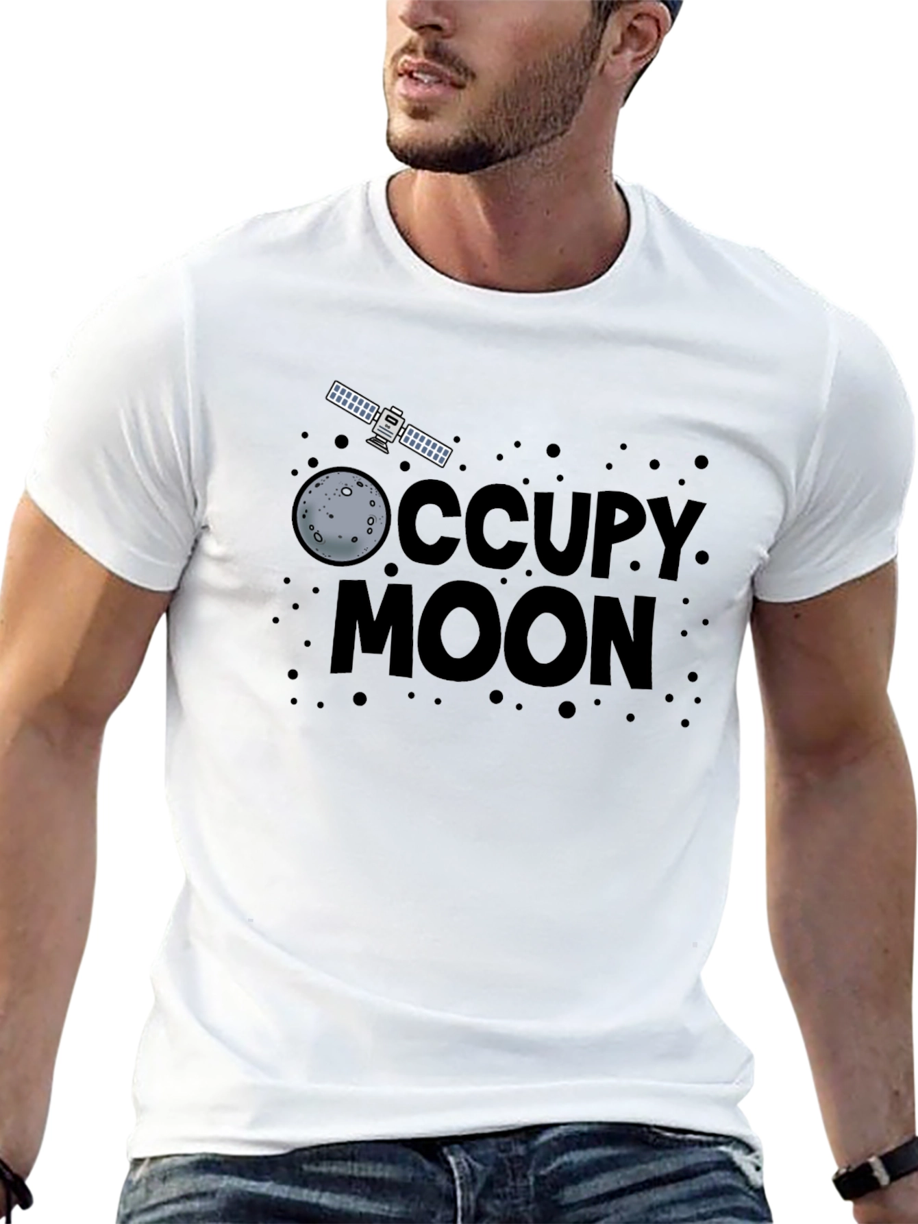 Occupy Moon Graphic Tee - Black Cotton T-Shirt