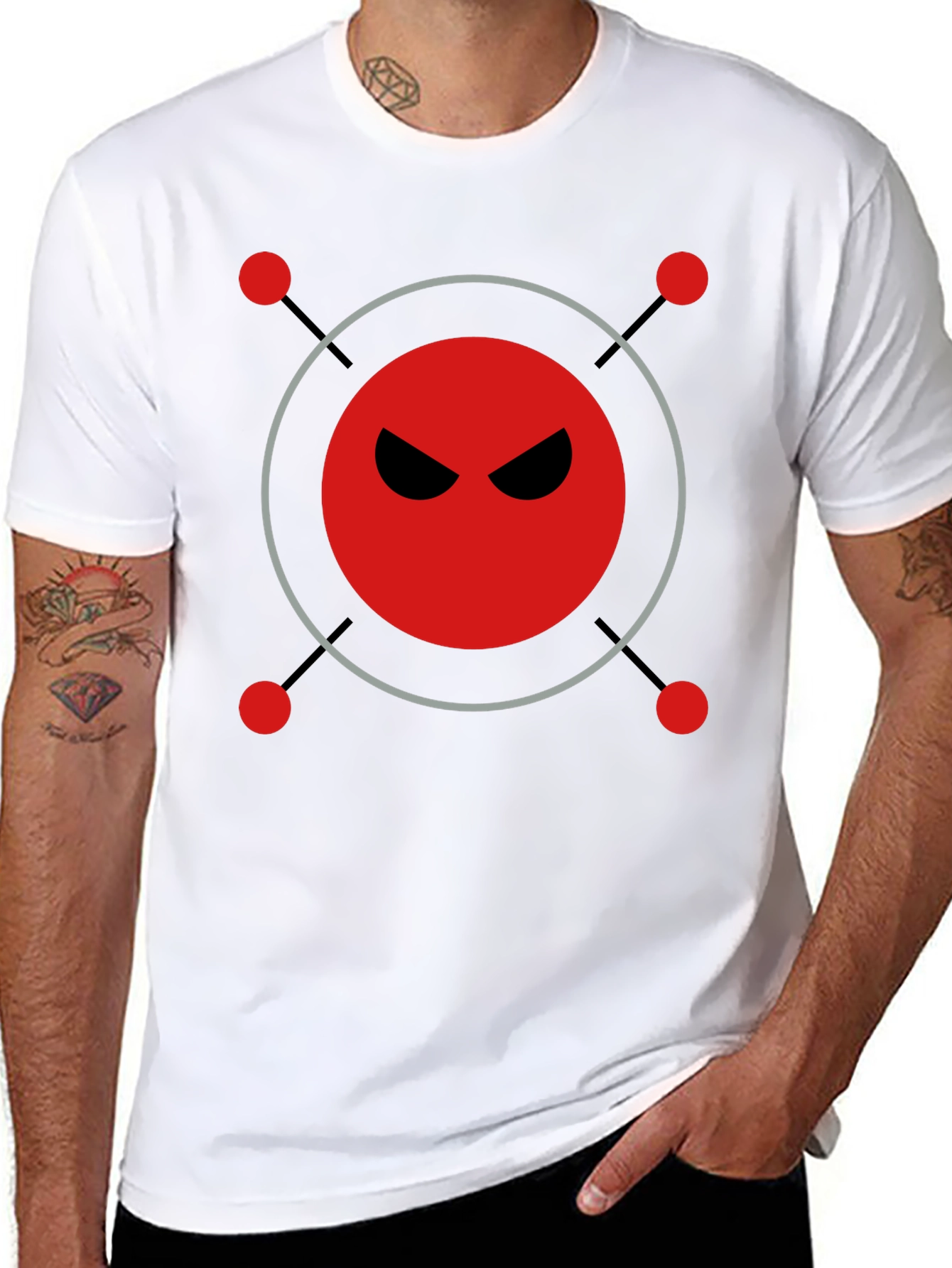 Mens Black T-Shirt with Evil Robot Design