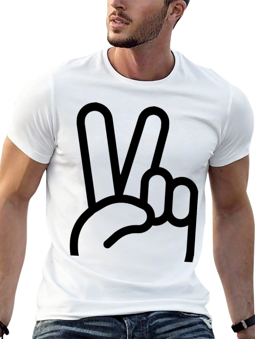 Peace Sign Graphic Tee - Black Cotton Blend Shirt