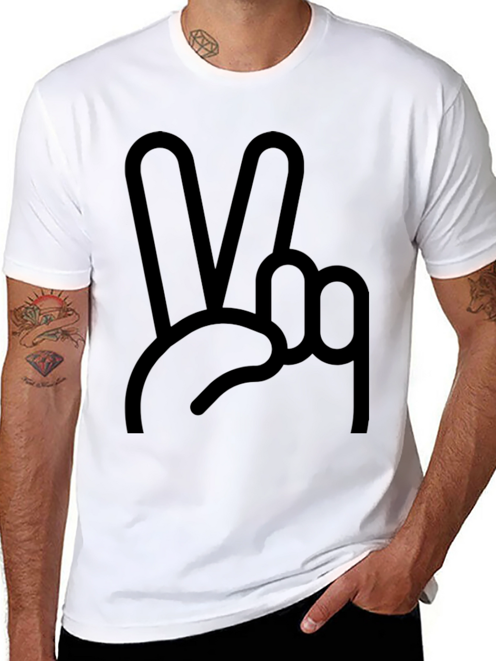 Peace Sign Graphic Tee - Black Cotton Blend Shirt