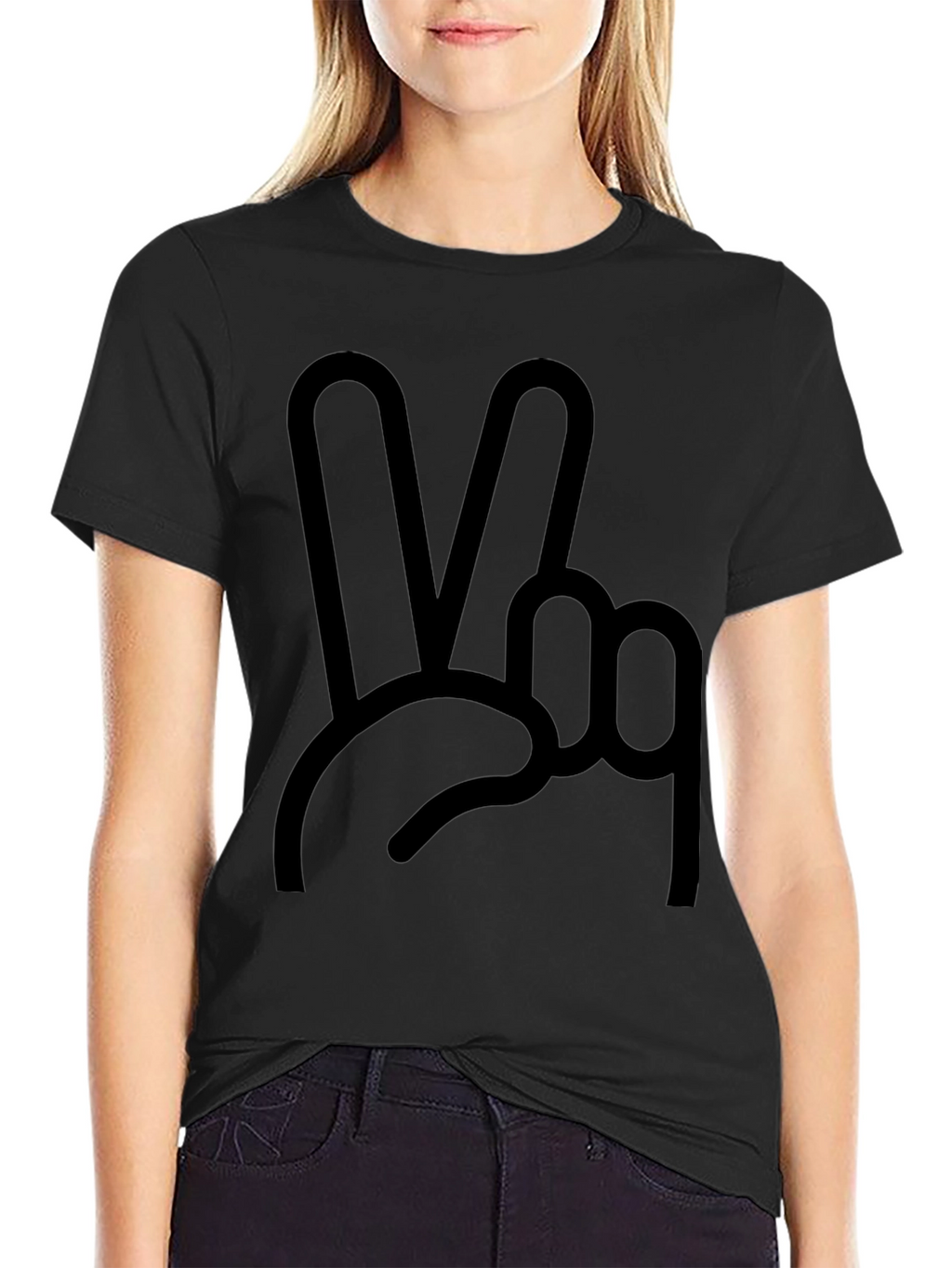 Peace Sign Graphic Tee - Black Cotton Blend Shirt