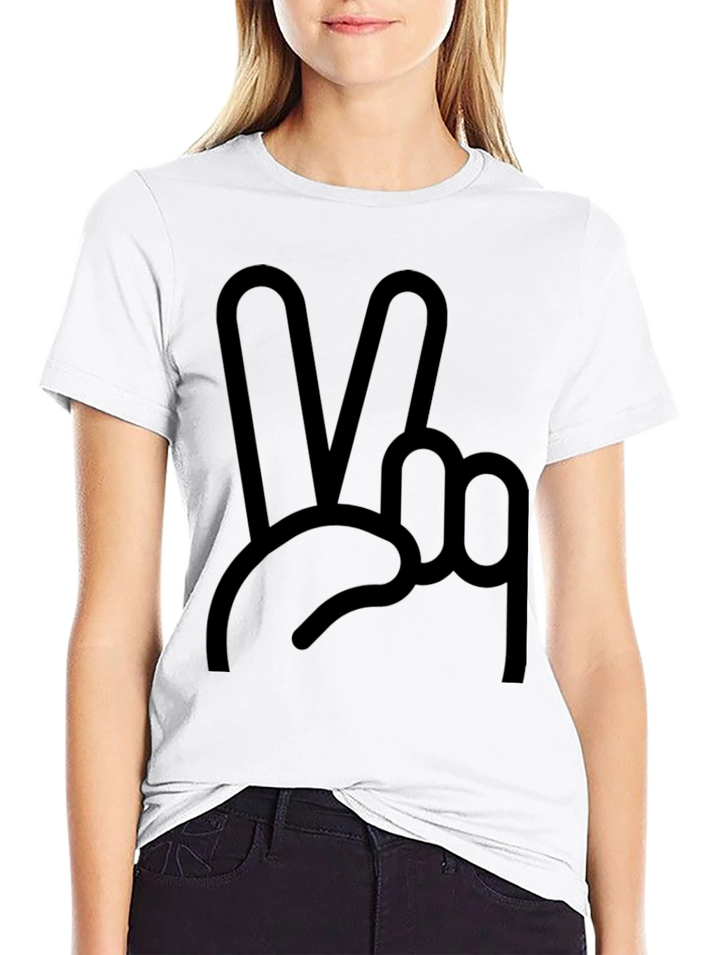 Peace Sign Graphic Tee - Black Cotton Blend Shirt